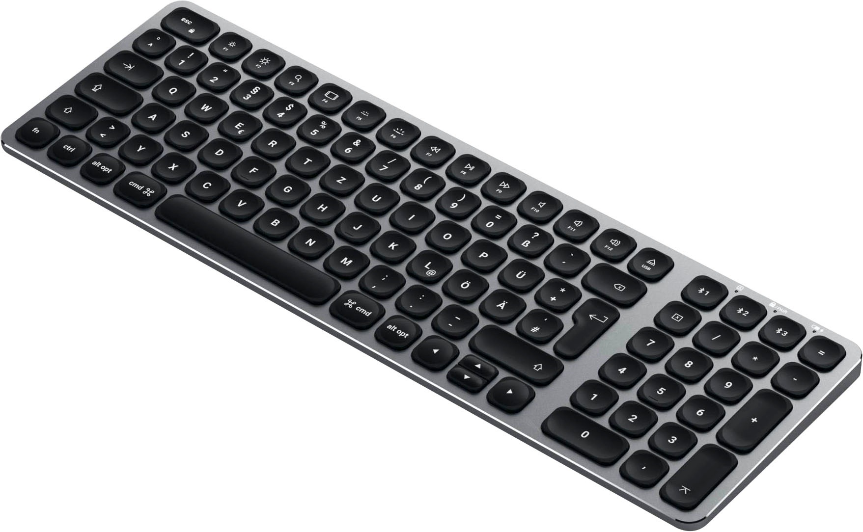 Satechi Tastatur »Aluminium BT Backlit Keyboard Slim German«, (Ziffernblock-Funktionstasten-Lautstärkeregler-USB-Anschluss)