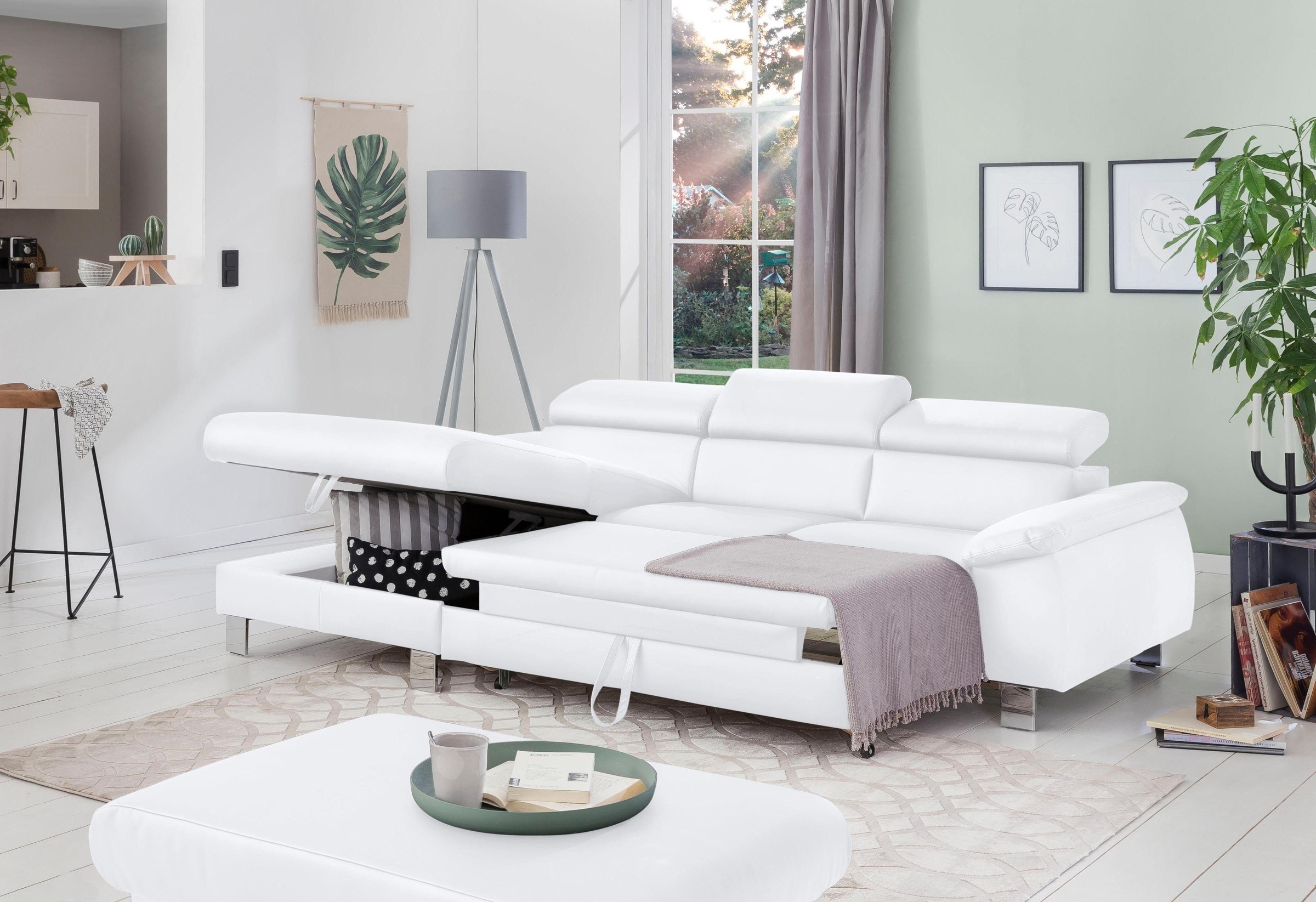 COTTA Polstergarnitur »Komaris L-Form«, (Set), Set bestehend aus: Ecksofa mit Kopfteilverstellung & Hocker