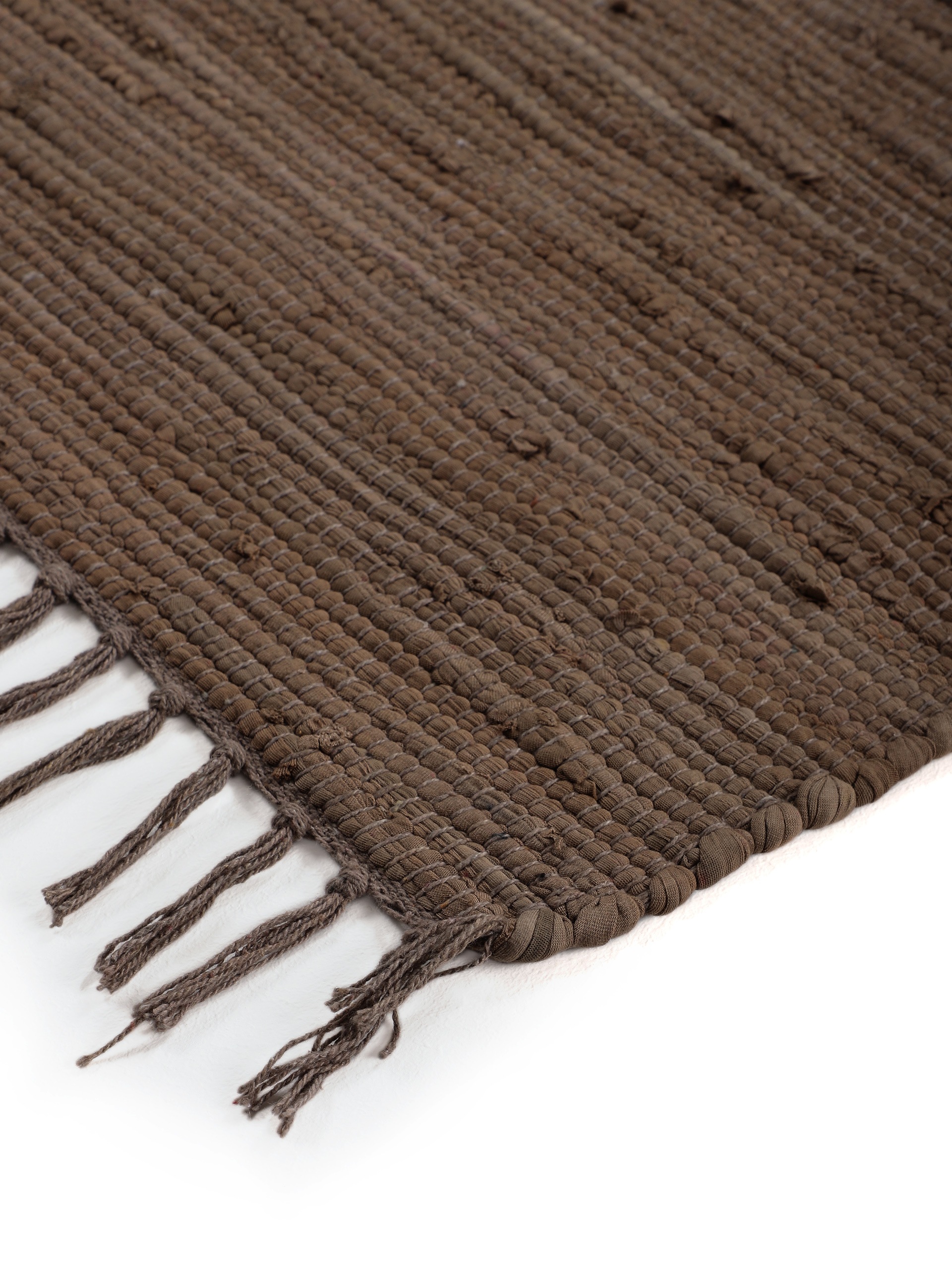carpetfine Teppich »Kelim Chindi uni, auch als Läufer«, rechteckig, 5 mm Höhe, Wendeteppich, reine Baumwolle, handgewebt, Uni-Farben, mit Fransen