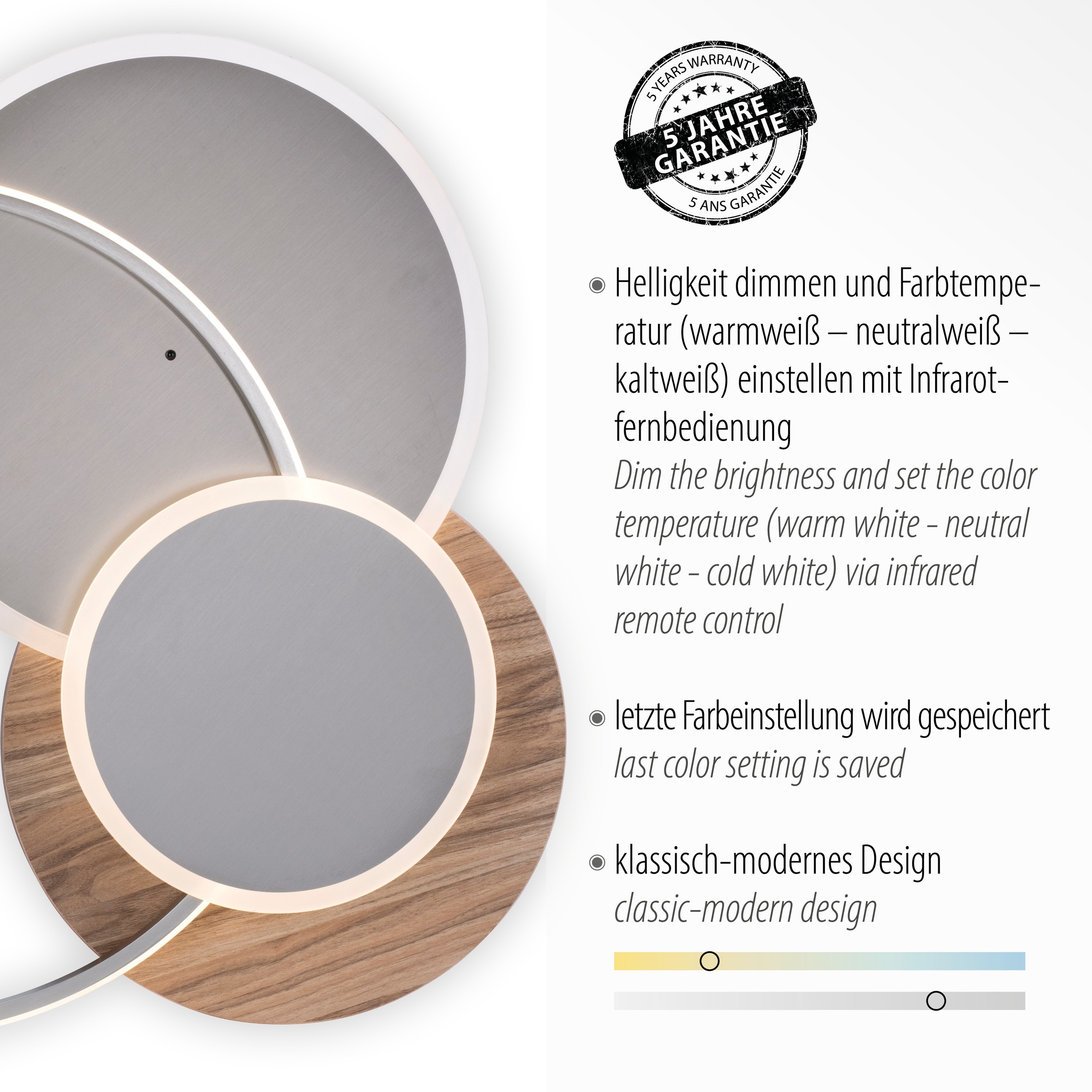 Paul Neuhaus Deckenleuchte »PALMA«, 1 flammig, Leuchtmittel LED-Board | LED fest integriert, CCT - über Fernbedienung, dimmbar über Fernbedienung, Infrarot inkl.