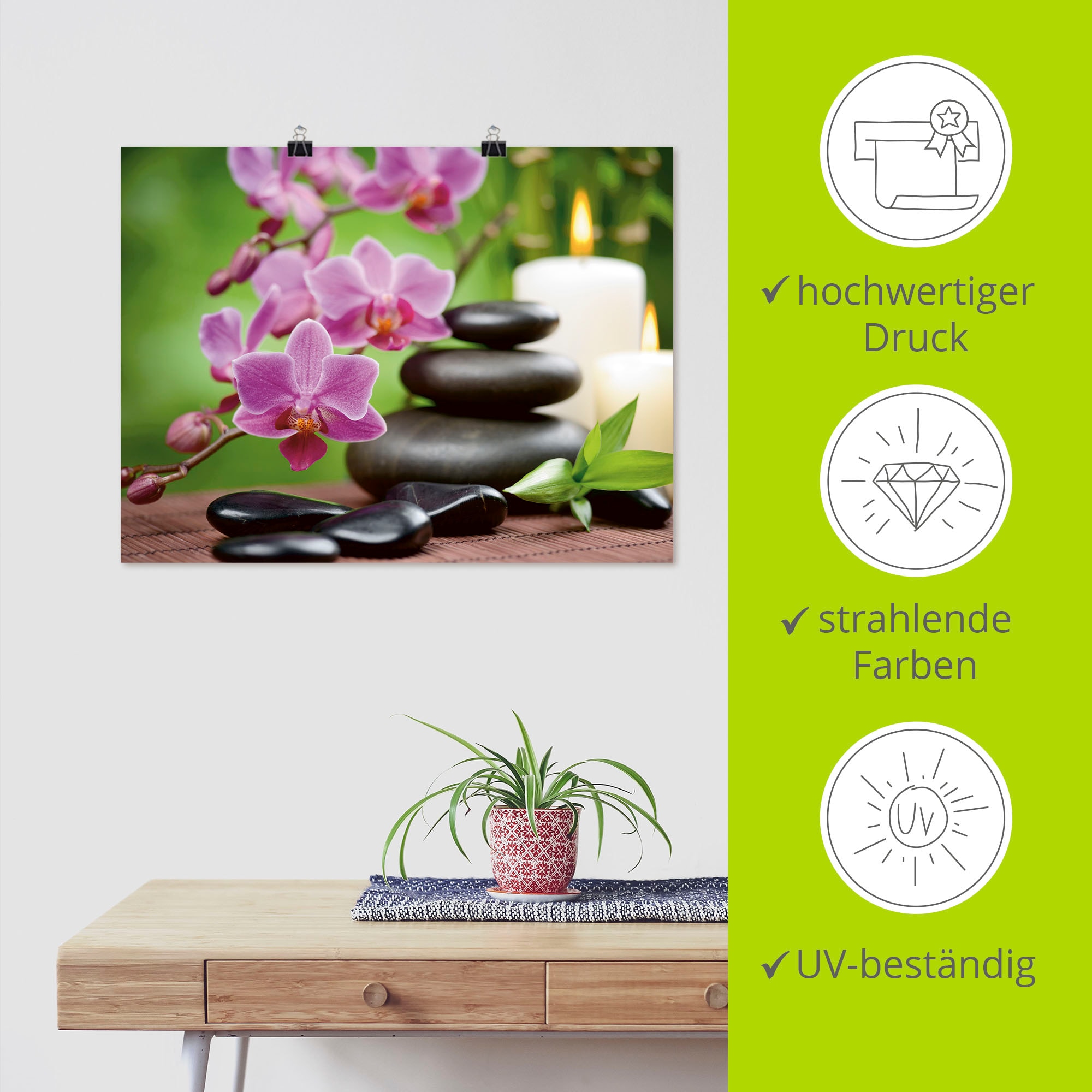 Artland Wandbild »Zen Basaltsteine und Bambus auf Holz« Zen 1 Stk. tlg. als Leinwandbild, Poster in verschied. Größen