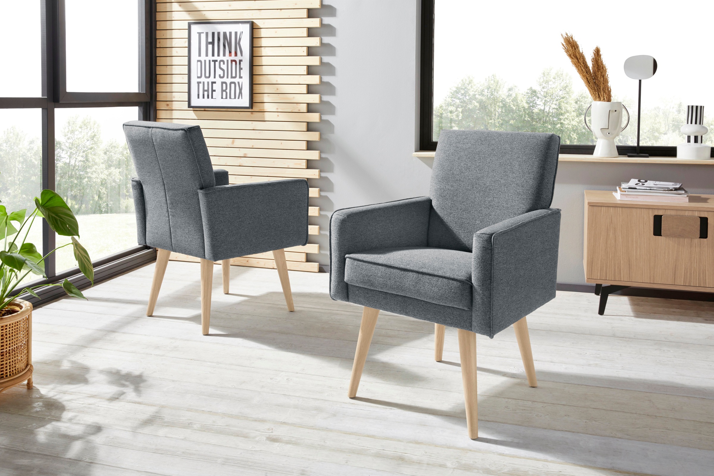 exxpo - sofa fashion Sessel »Lungo, Loungesessel mit moderner Kedernaht, bequem und elegant«, Breite 64 cm, hoher Holzfuß