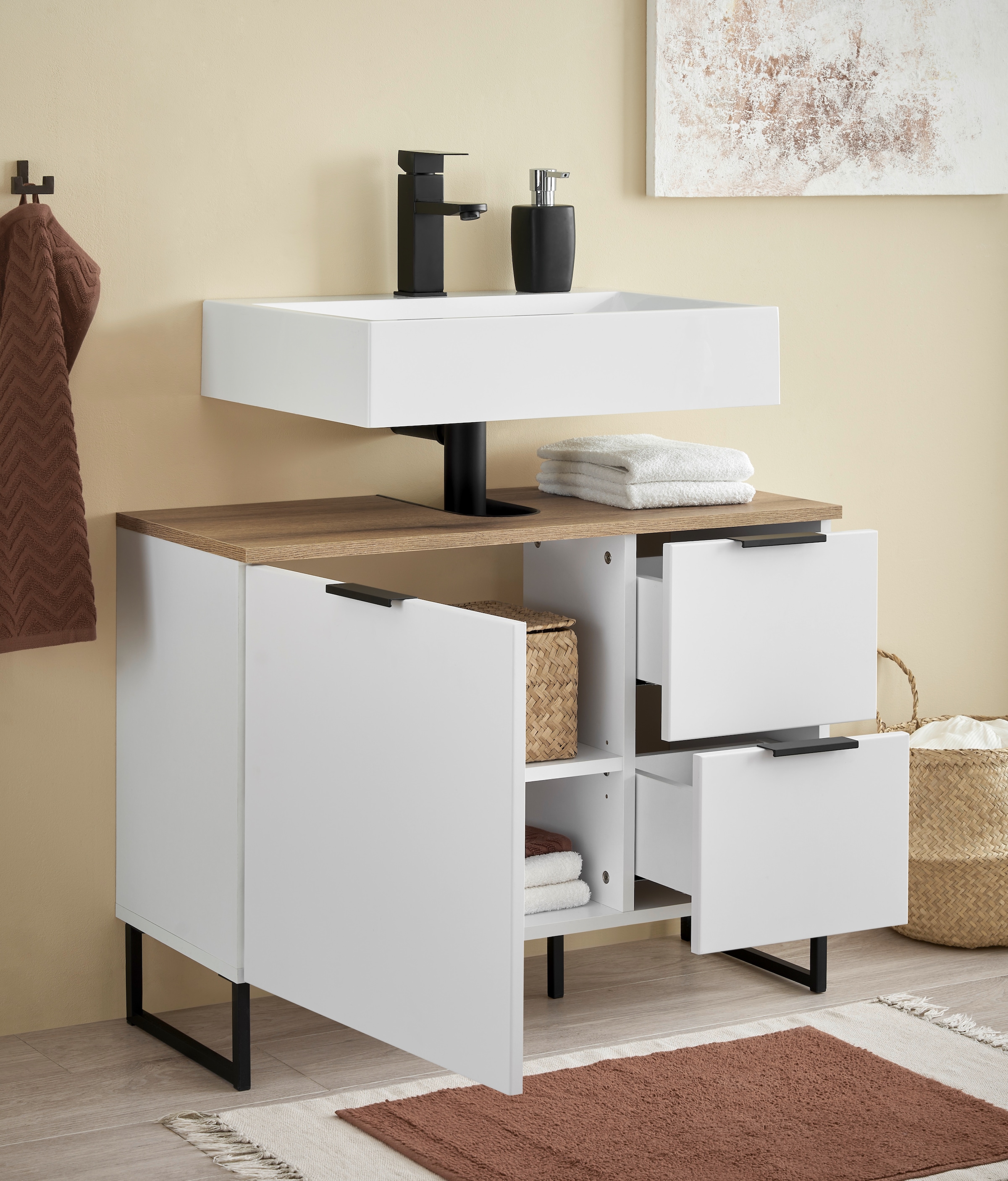 BASIC by Balculina Waschbeckenunterschrank »Denver Waschbeckenunterschrank, Badezimmerschrank BxHxT 80x60x35« 1 Stk. tlg. Breite 80 cm, Tür L/R montierbar, Softclose