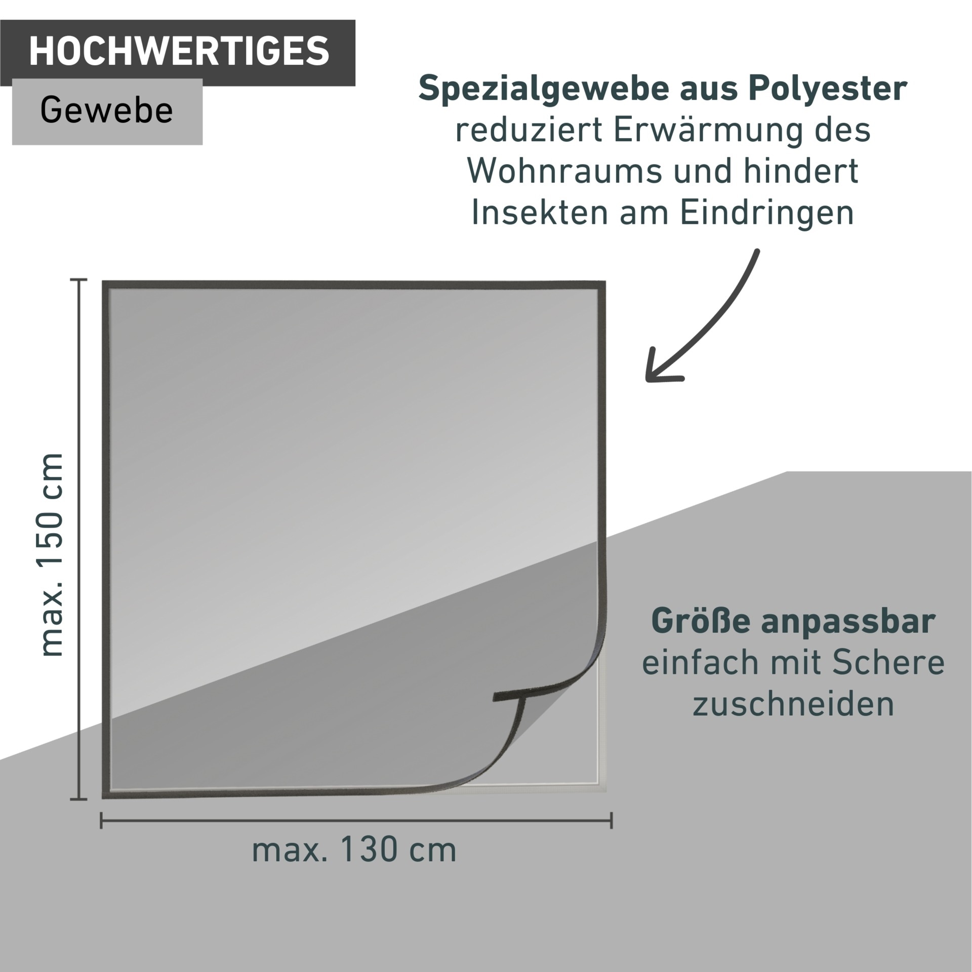 Windhager Fliegengitter-Gewebe »COOL, Sonnenschutz Fliegengitter Open-Up, einfaches Öffnen, Schließen« 1 Stk. tlg. reflektierender Insektenschutz ohne bohren, 130 x 150 cm, anthrazit