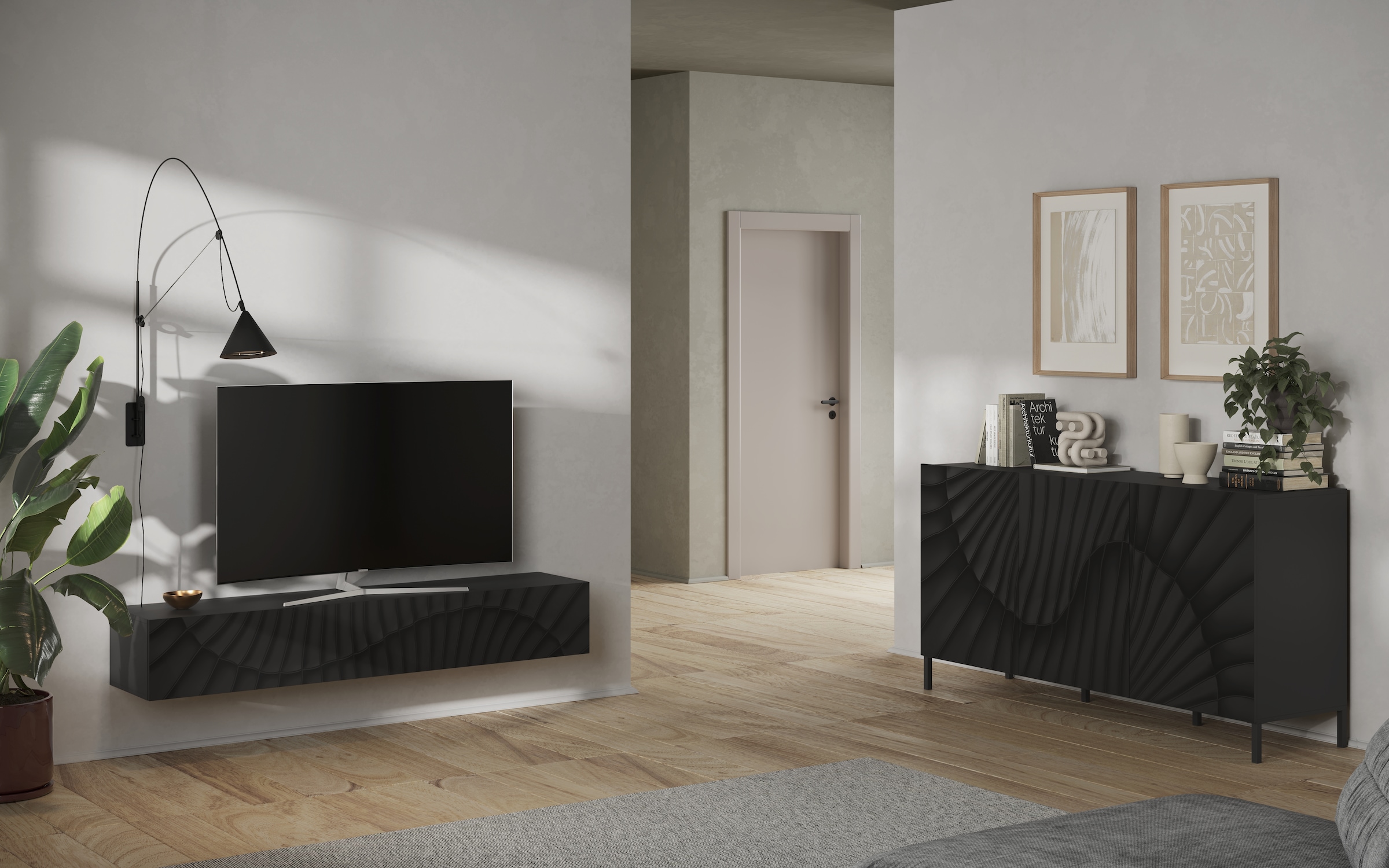 INOSIGN Sideboard »Snake Breite 181 cm, moderne Kommode mit 3 Türen«, Anrichte mit viel Stauraum, Front mit besonderem Siebdruck