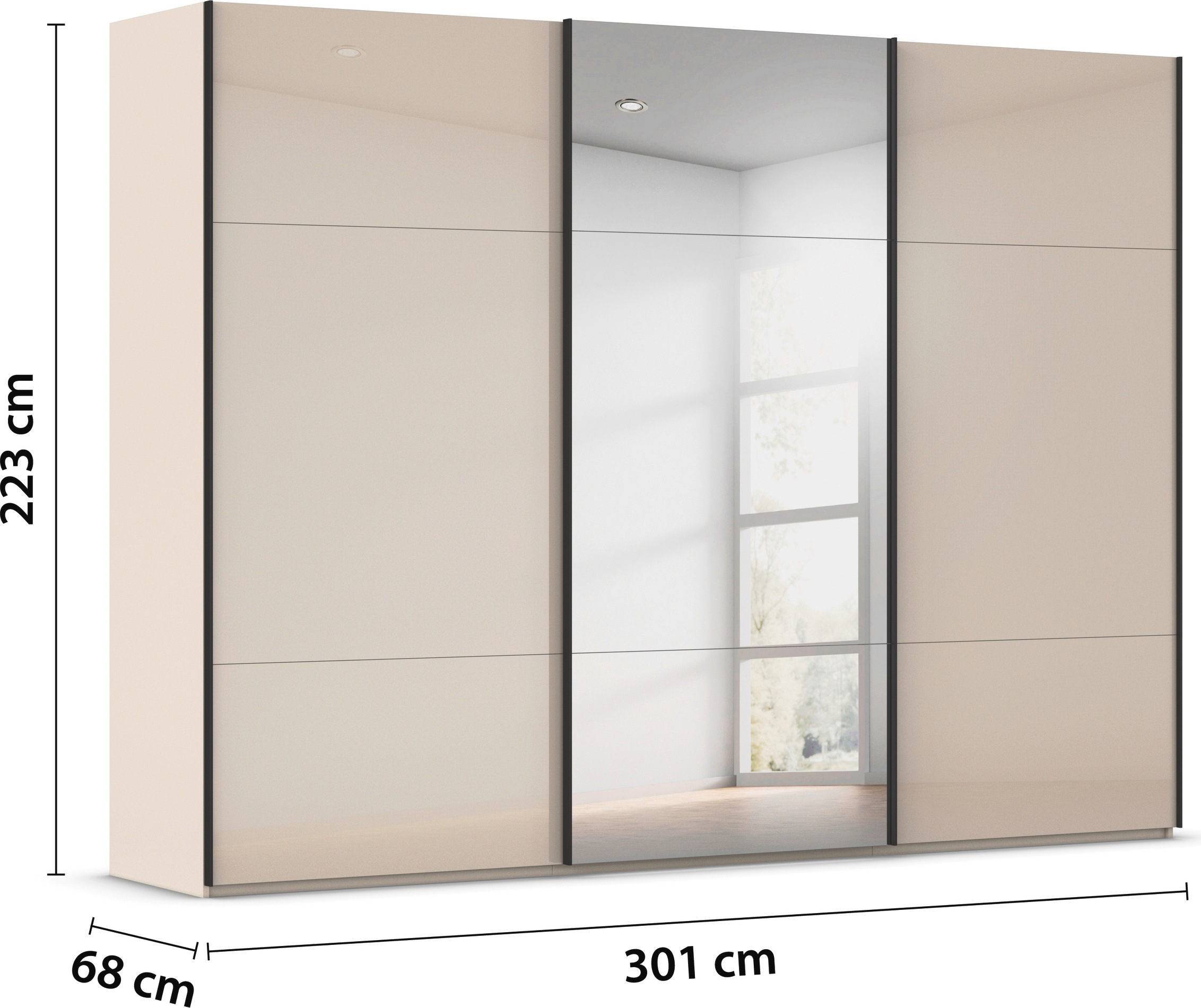 rauch Schwebetürenschrank »Kleiderschrank Schrank Garderobe Schlafzimmerschrank CONTIDO«, (in 3 verschiedenen Ausstattungen BASIC/CLASSIC/PREMIUM), aus hochwertigem Material in 6 Breiten 2 Griff-Farben MADE IN GERMANY