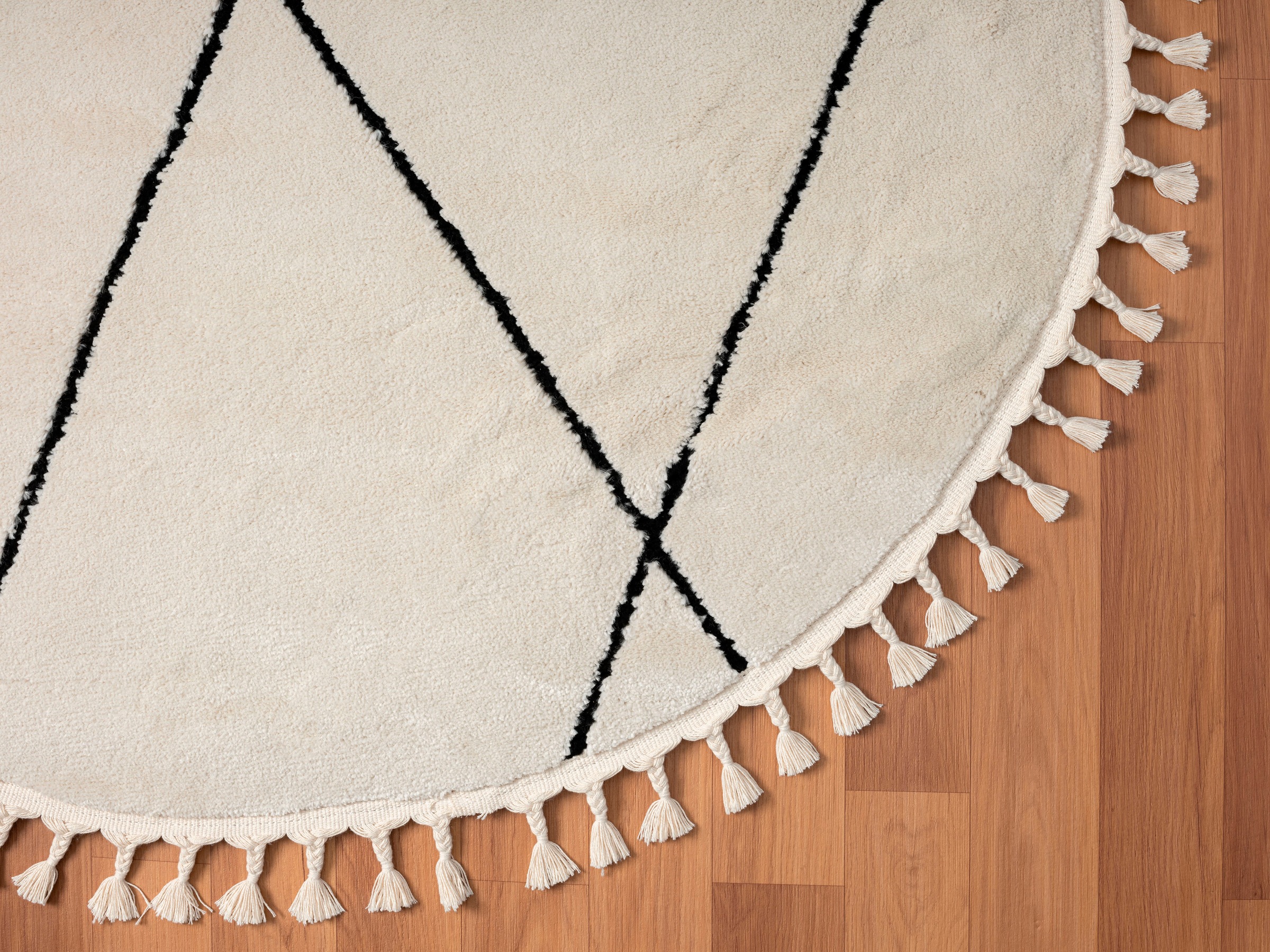 Myflair Möbel & Accessoires Hochflor-Teppich »Moroccan Pattern«, rund, 24 mm Höhe, modern, marokkanisches Design, Rauten Muster, weich, mit Fransen