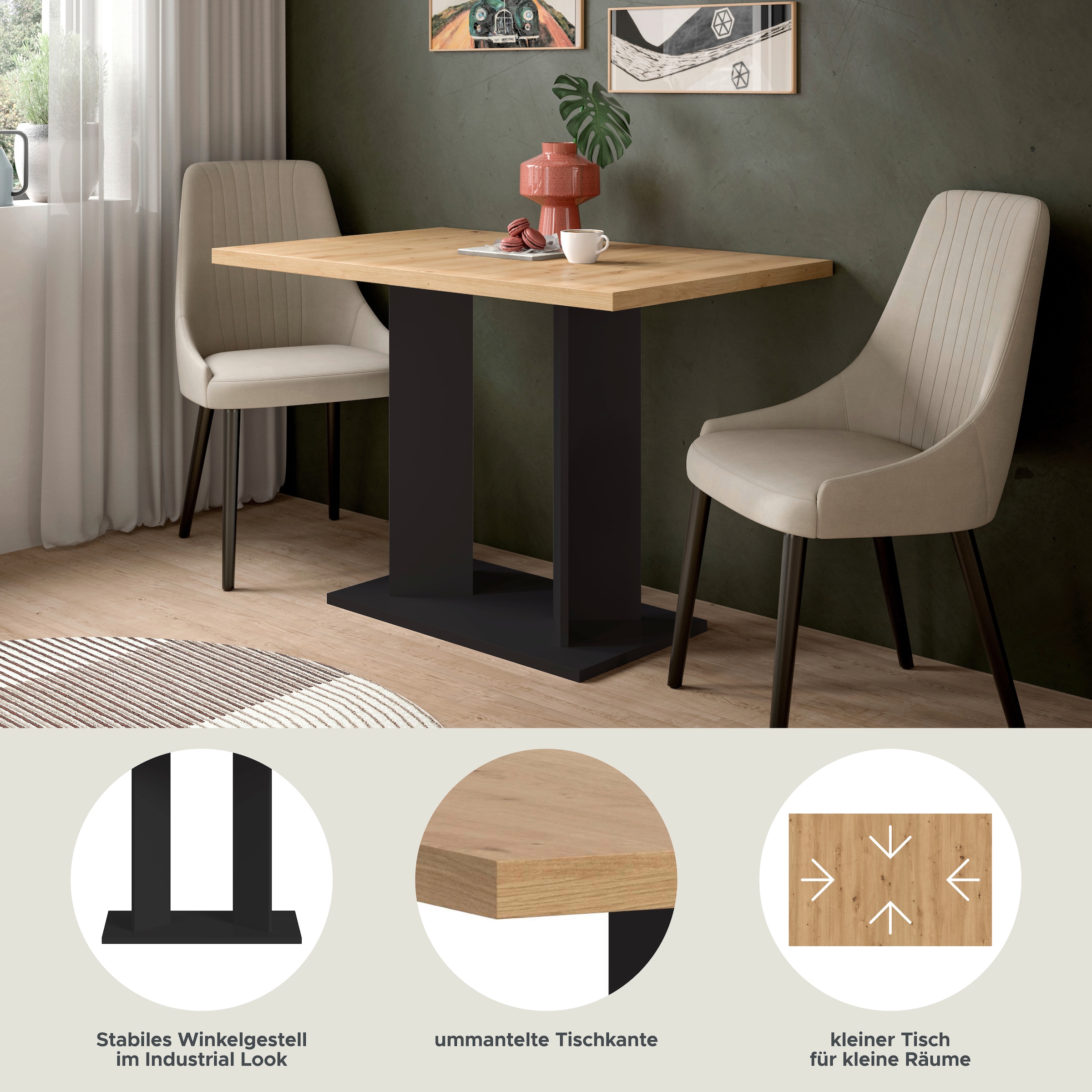 Home affaire Esstisch »GERO, 110x76x70 cm, mit Säulengestell« in verschiedenen Ausführungen erhältlich, 1 Stk. tlg. Tisch, Esstisch, Esszimmer, Esszimmertisch, Küchetisch, Bartisch