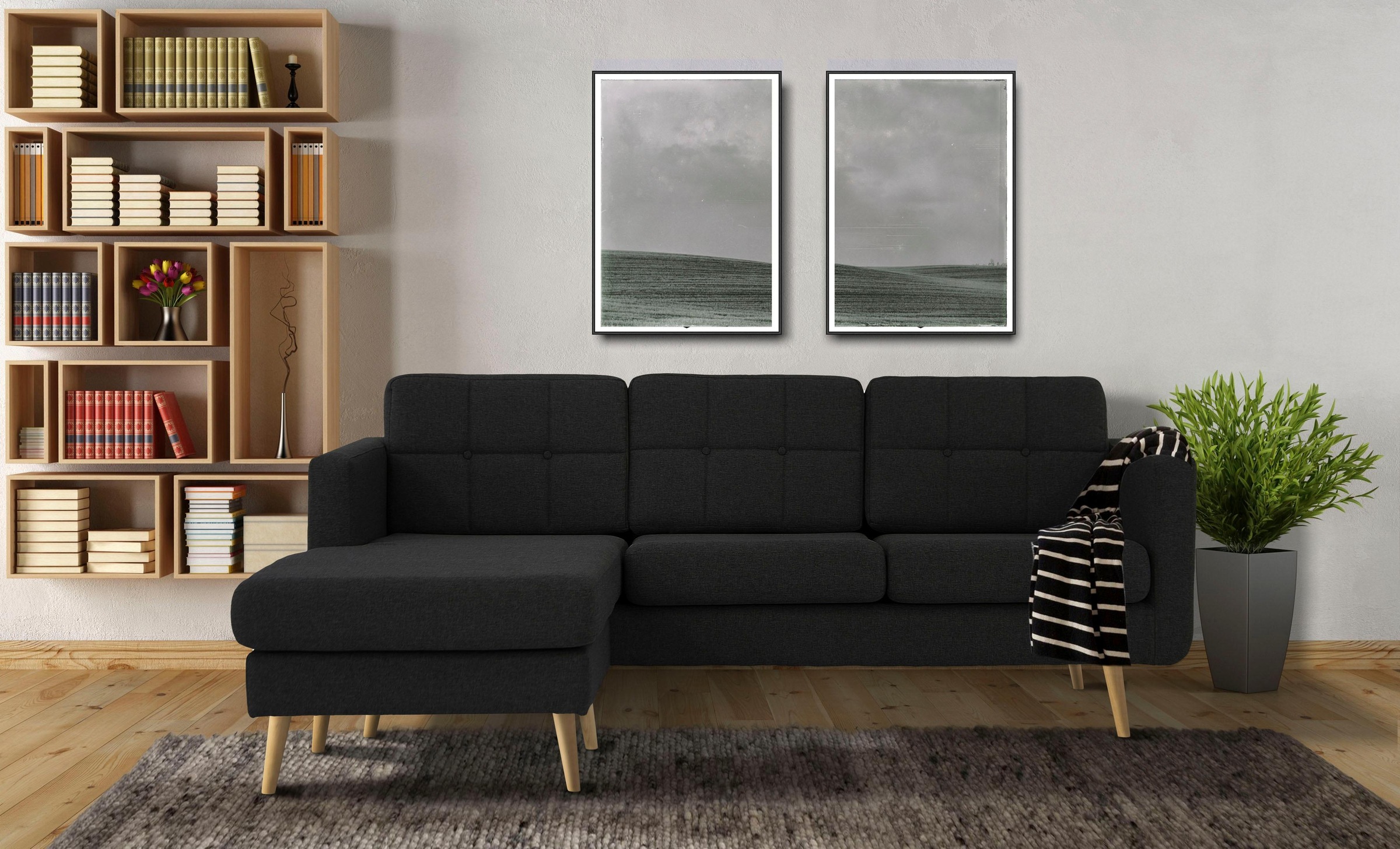 Home affaire Ecksofa »Brest L-Form«, mit Knopfheftung und Steppung im Rücken, geradliniges Design