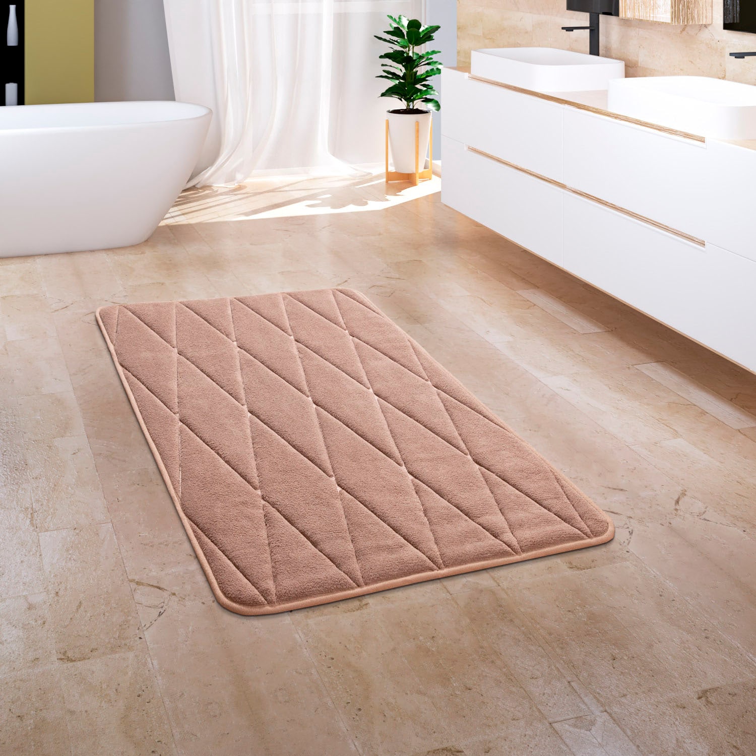 Paco Home Badematte »Corby 254, Memory-Schaum Effekt«, rutschhemmend beschichtet, fußbodenheizungsgeeignet, Badteppich, Uni Farben, Rauten Muster, Hoch-Tief Effekt
