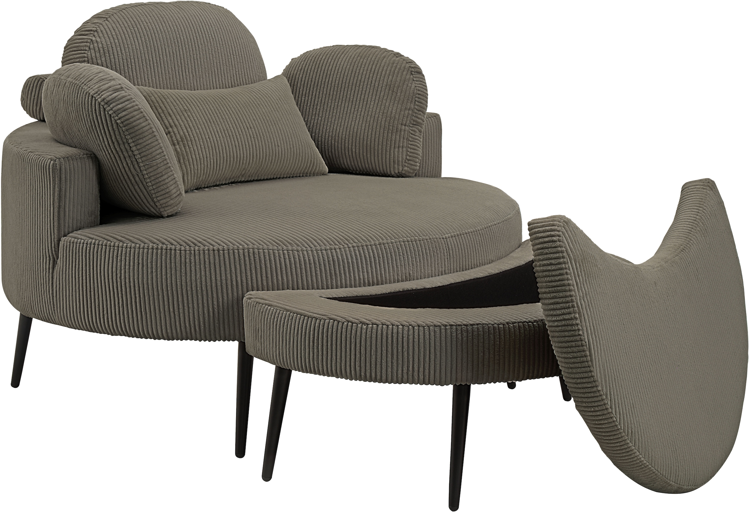 OTTO home Loveseat »Riko Sessel, B: 110 cm, Sitzhöhe: 44 cm« XXL- Sessel, mit Stauraumhocker, Rückenstütze & 4 Zierkissen