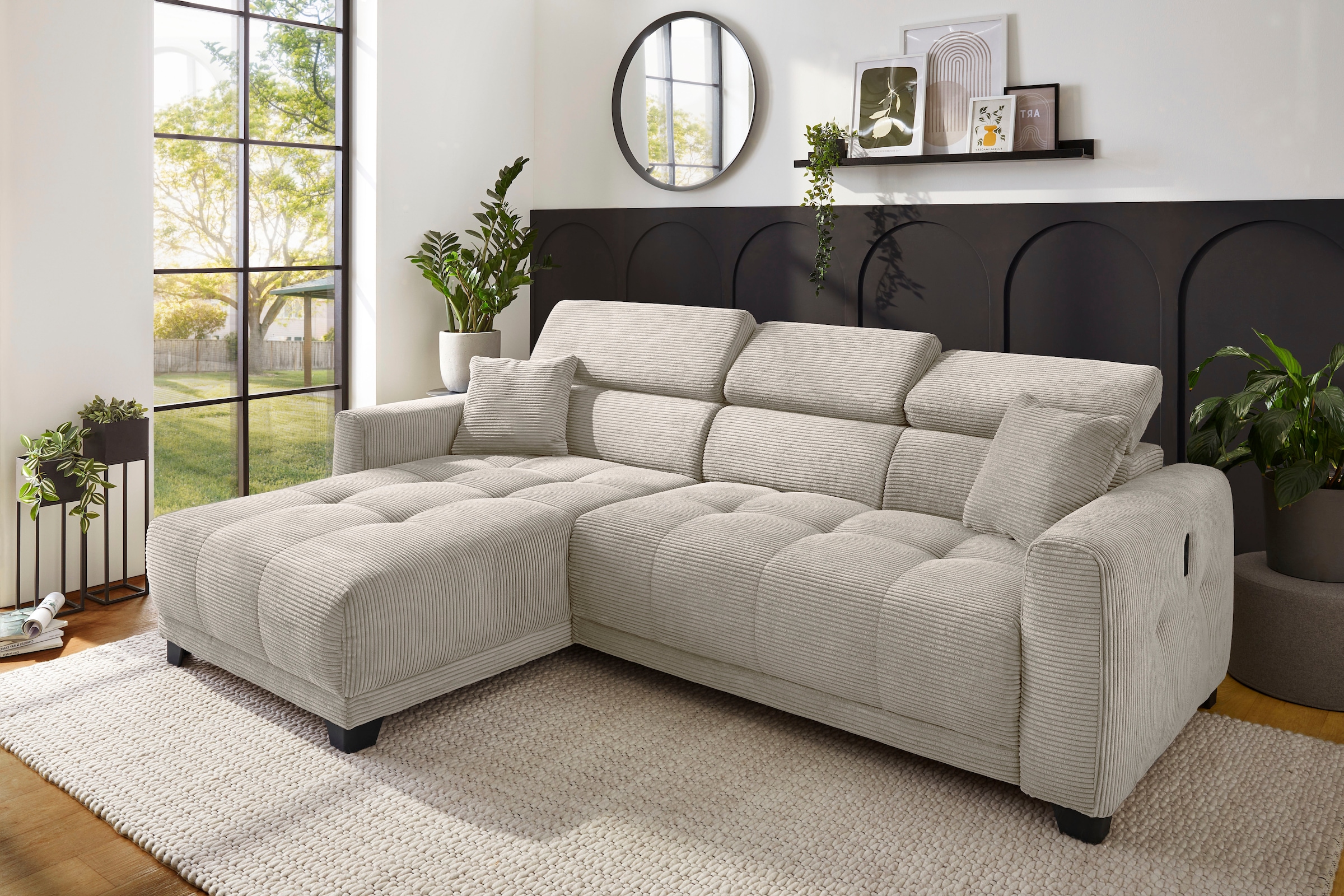Jockenhöfer Gruppe Ecksofa »Cremona L-Form, B: 263 cm, mit 30 cm elektr. Sitztiefenverstellung« 140kg Belastbarkeit je Sitz, Kopfteilverstellung & USB-Anschluss