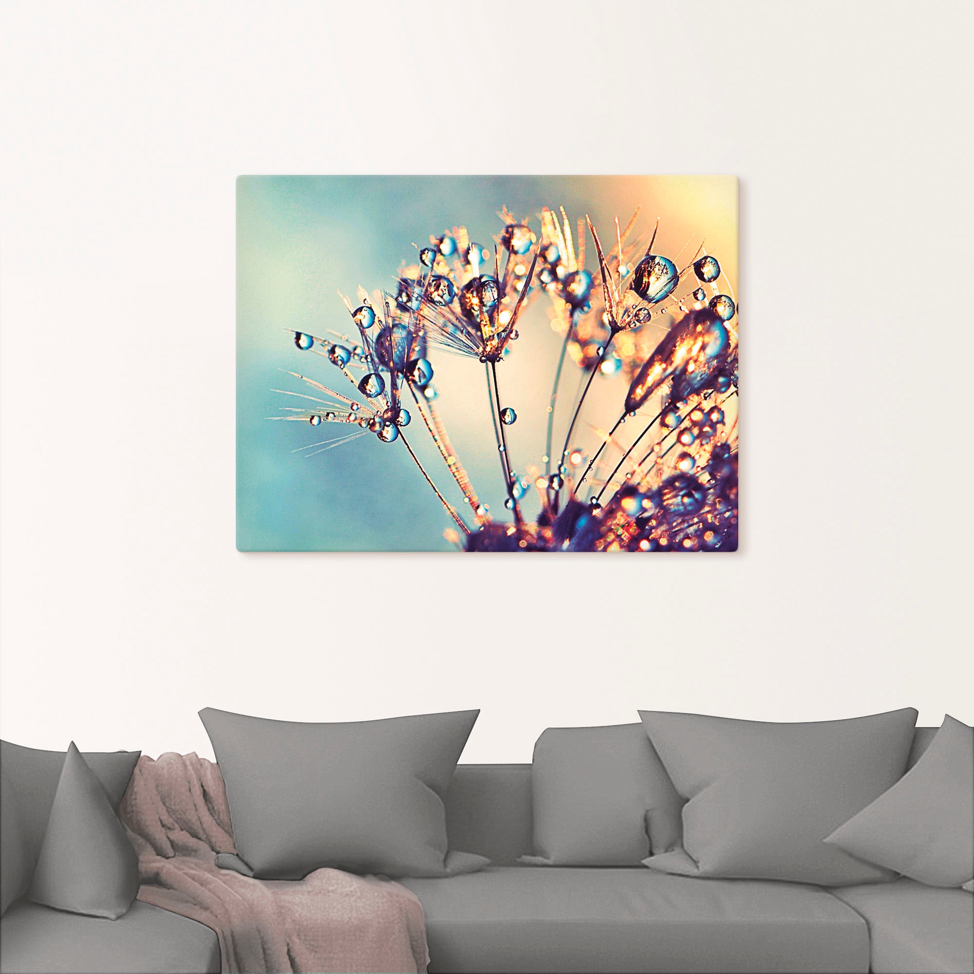 Artland Wandbild "Pusteblume Glitzertau", Blumen, (1 St.), als Leinwandbild günstig online kaufen