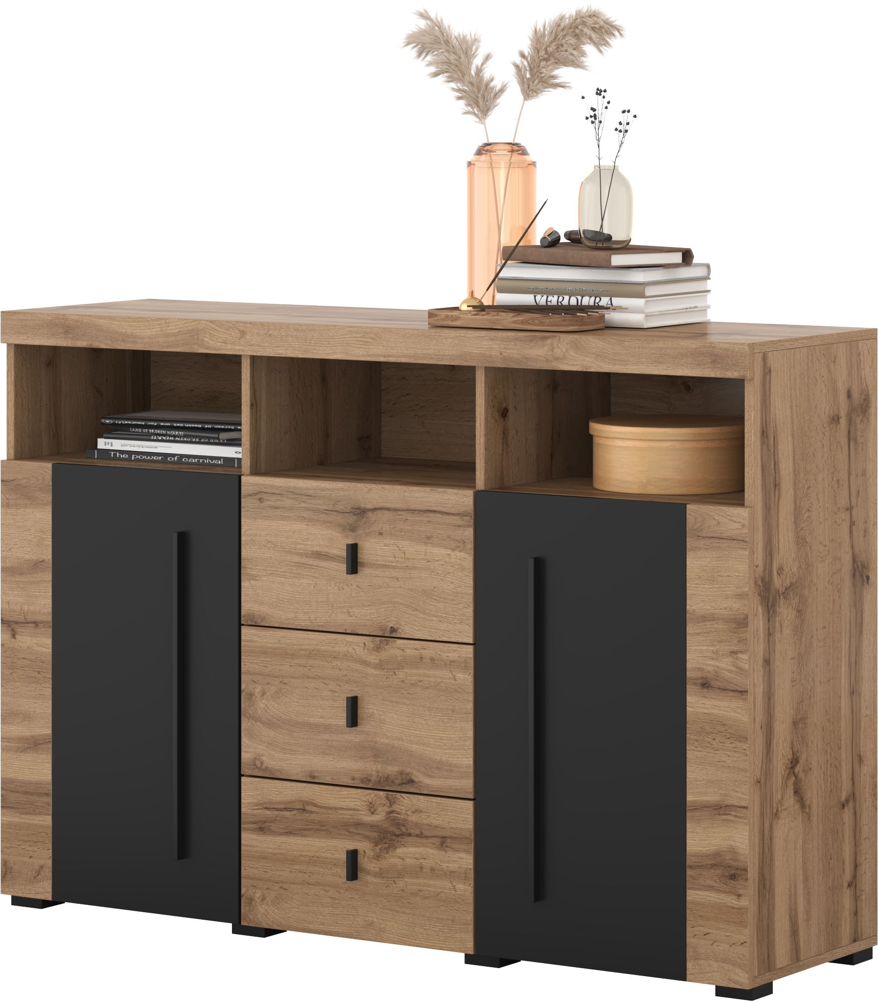 INOSIGN Sideboard »Roger,Breite 132cm, stilvolle Schrank, 2 Holztüren 3 Schubladen«, Kommode mit viel Stauraum, Einlegeböden verstellbar