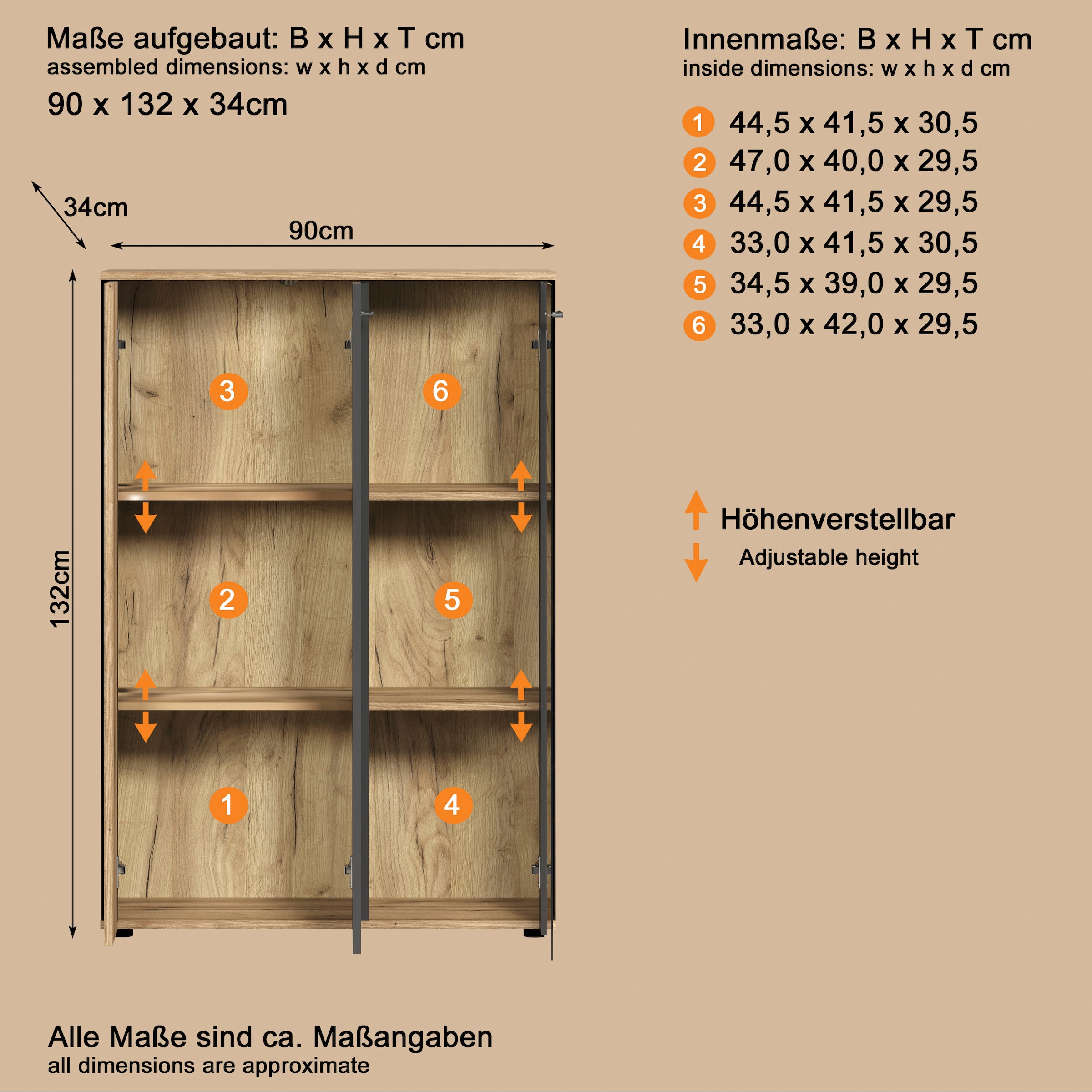 INOSIGN Highboard »Estepona« 1 Stk. tlg. Vitrine, Tür mit Rillen-Optik, Breite 91 cm