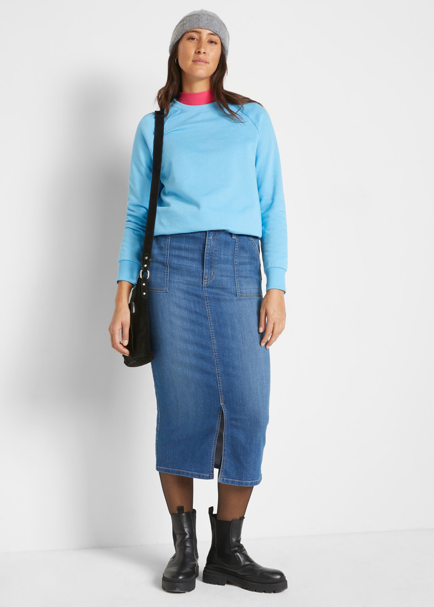 bonprix Jeansrock mit Schlitz und aufgesetzten Taschen vorn und hinten