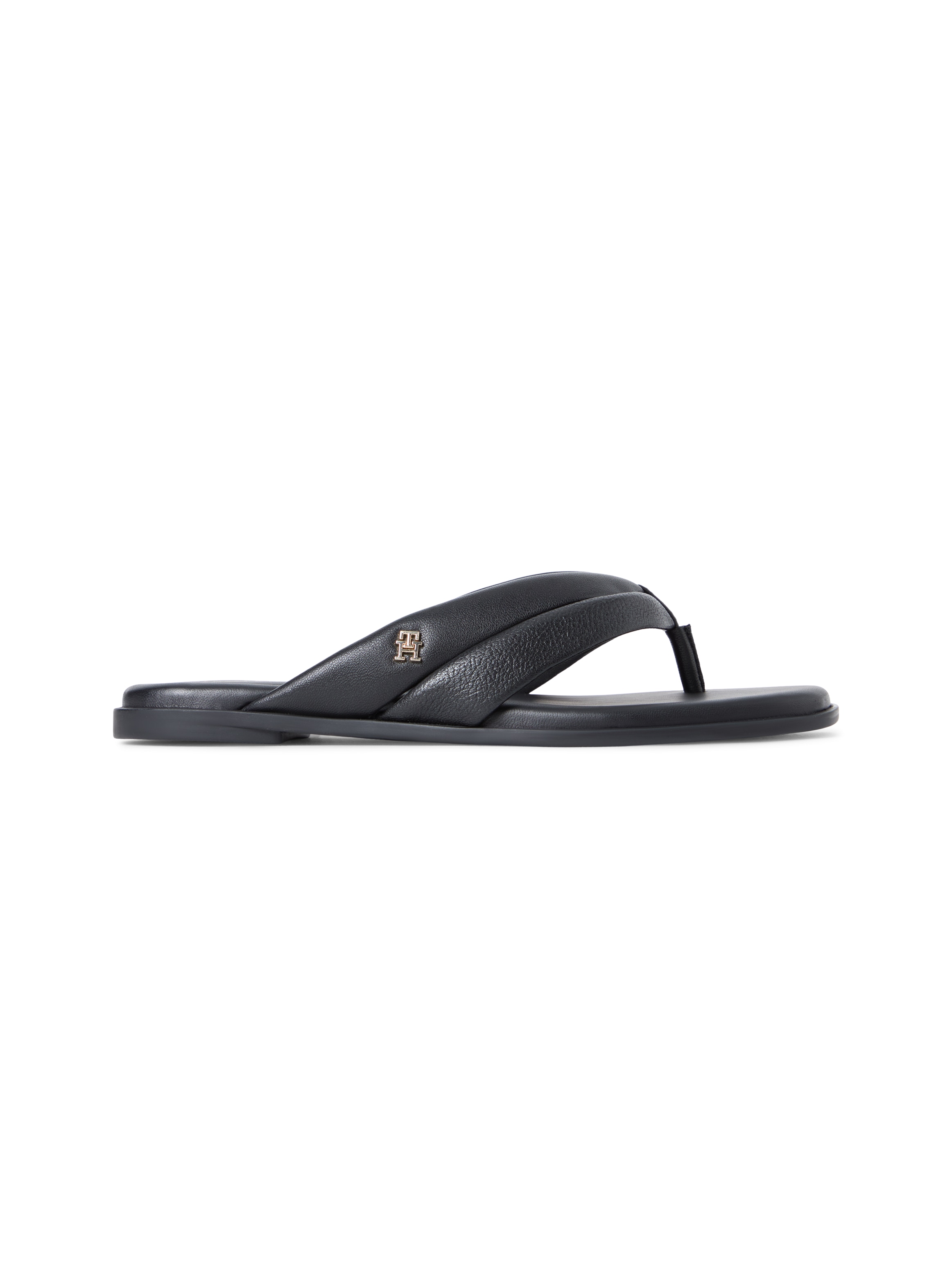 Tommy Hilfiger Zehentrenner »ELEVATED TOE POST LTH SANDAL«  Sommerschuh, Dianette, Flat mit Logoemblem