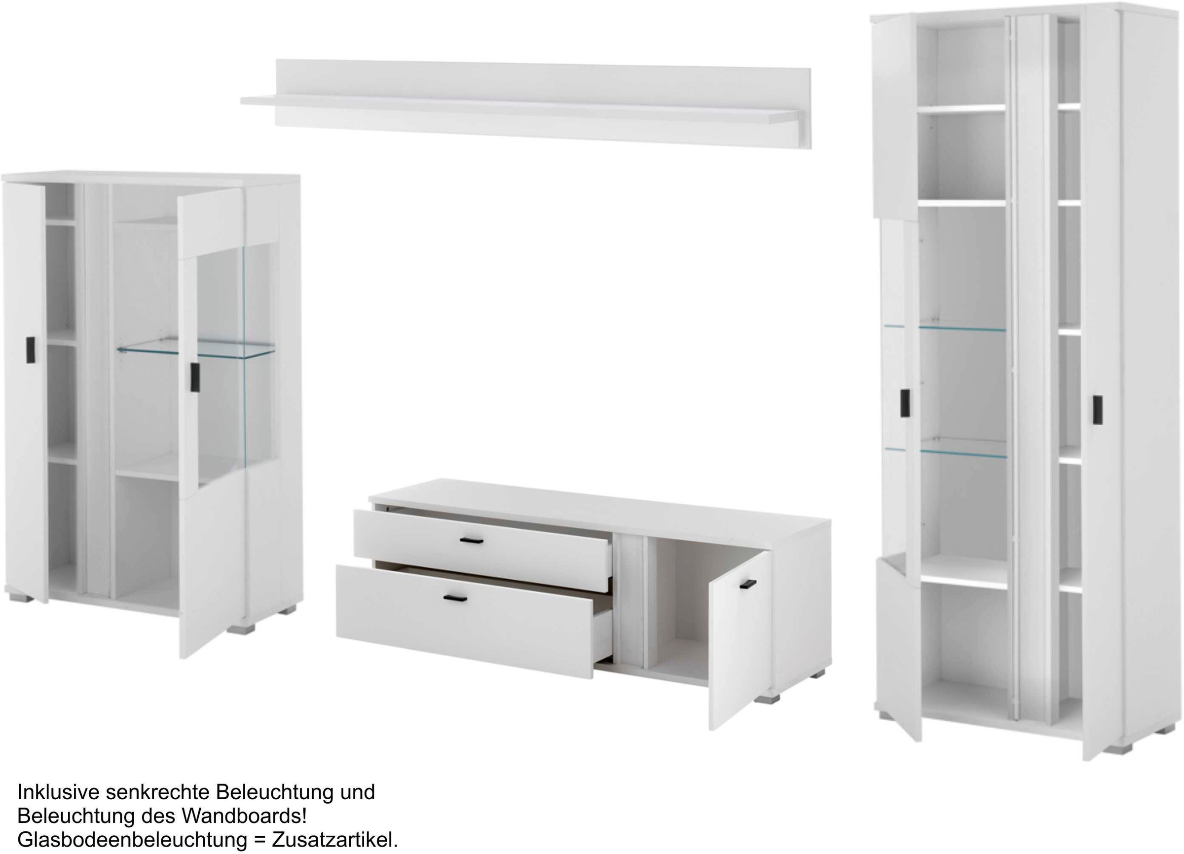 INOSIGN Wohnwand »LONG ISLAND«, (Set, 4 St.), in moderner Trendfarbe,inklusive senkrechter Beleuchtung,Breite 330 cm