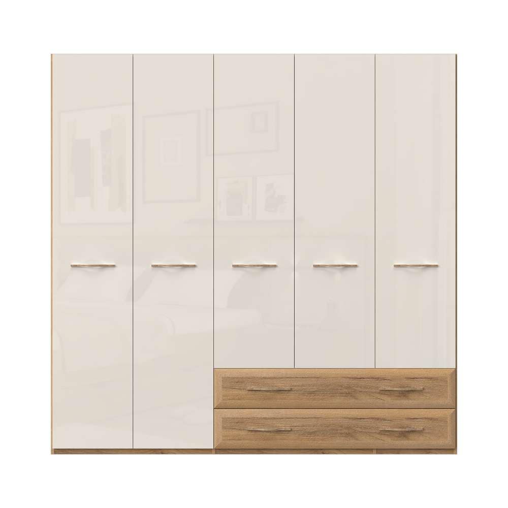 Home affaire Kleiderschrank »Gala, beige hochglänzend UV lackiert, kratzfest, FSC-zertifiziert«, (abgerundete Schubladen aus MDF im Holzdekor, soft-close), hoher Schrank (224cm), wahlweise in 3 Breiten, Made in Europe