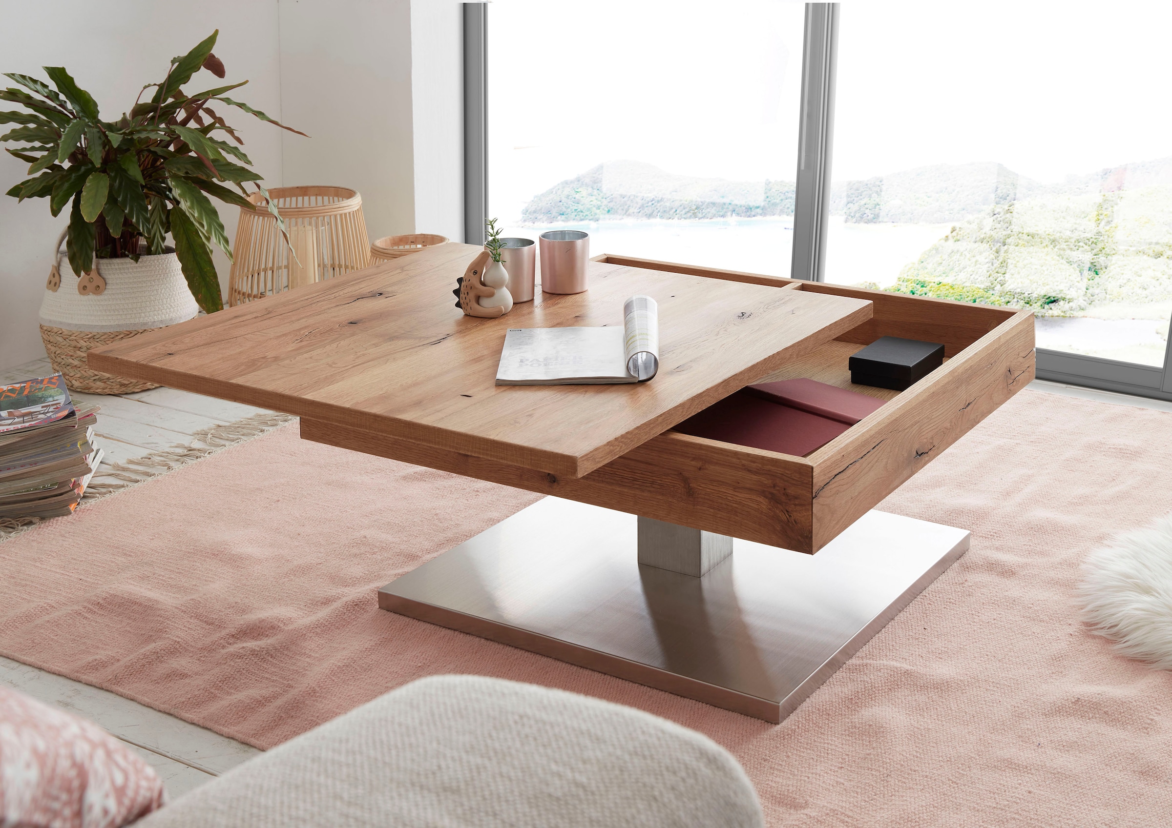 Tischplatte bestellen Asteiche drehbar mit Innenfach, auf Couchtisch »Monrovia«, Raten furniert MCA furniture