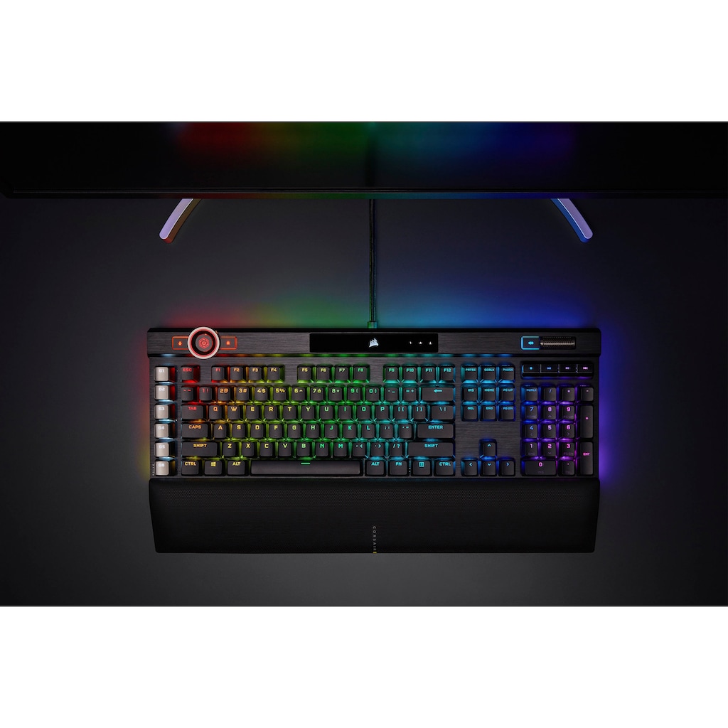 Corsair Gaming-Tastatur »K100 CORSAIR OPX«, (Handgelenkauflage-USB-Anschluss-Lautstärkeregler-Makro-Tasten-ausklappbare Füße-Ziffernblock)