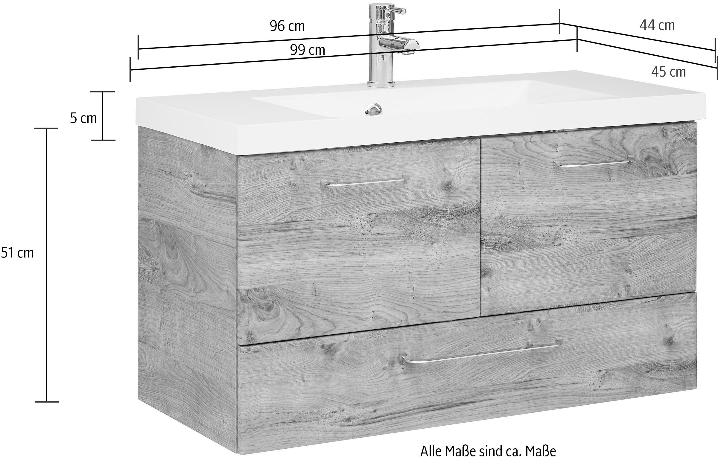 Saphir Badmöbel-Set »Quickset 943 2-teilig, Mineralmarmor-Waschtisch und LED-Spiegelschrank«, (Set), inkl. Türdämpfer, Badezimmer Set mit 5 Türen und 1 Schublade
