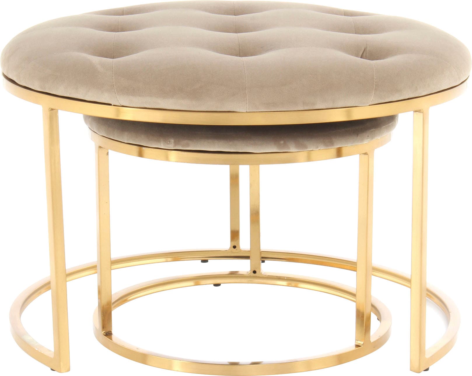 Kayoom Sitzhocker »Hocker Myla 2er-Set, praktisch ineinander schiebbar«, (Set, 2 St.), ineinander schiebbar, rund, gesteppt, mit Zierknöpfen