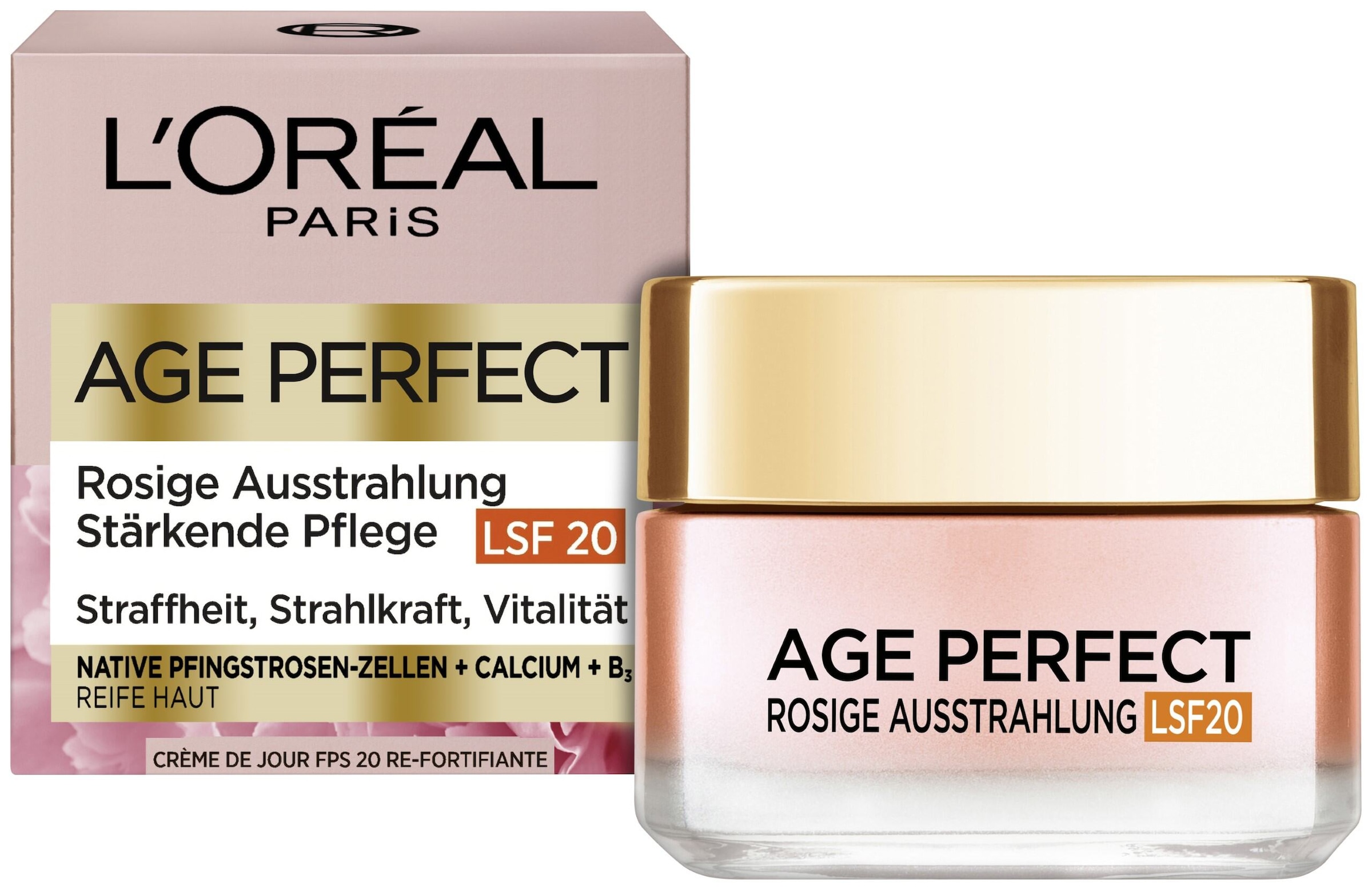 L'ORÉAL PARIS Feuchtigkeitscreme »AGE PERFECT GOLDEN AGE ROSÉ-TAGESPFLEGE LSF20« LSF 20, mit Calcium und Vitamin B3, strafft die Haut, intensive Pflege