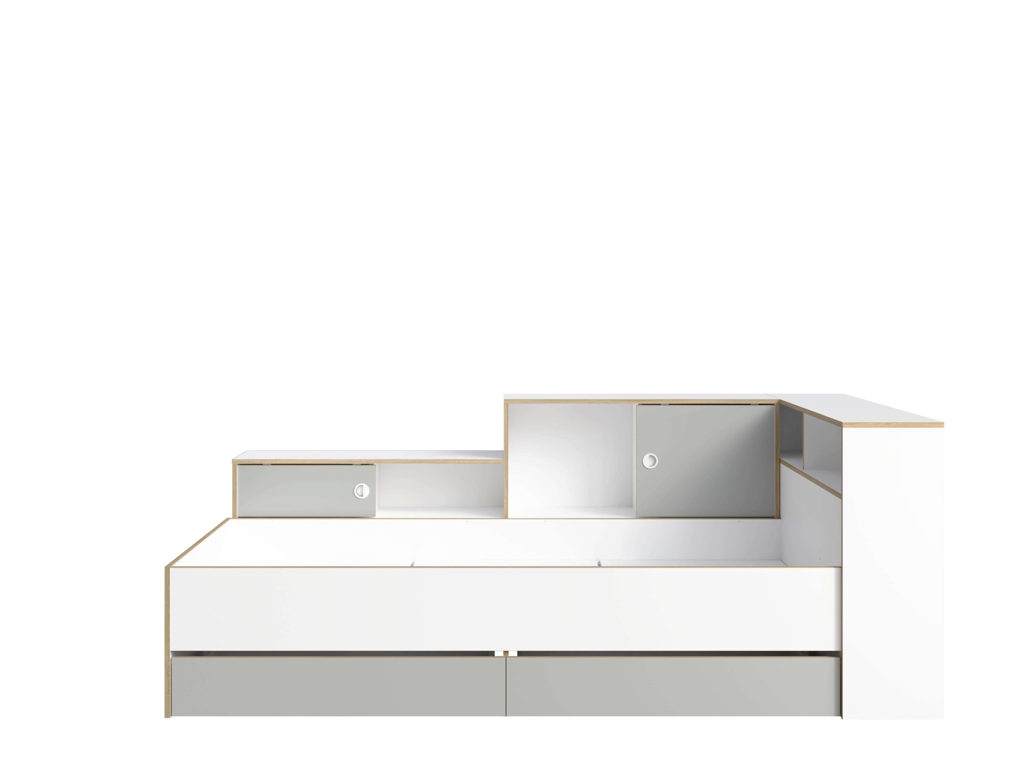 Home affaire Jugendbett »ELLETE Stauraumbett 90x200 cm, Maße B/T/H: 231,5/125,5/88,5 cm«, Bett ohne Matratze mit 2 Schubladen, 2 Türen und 6 Fächer