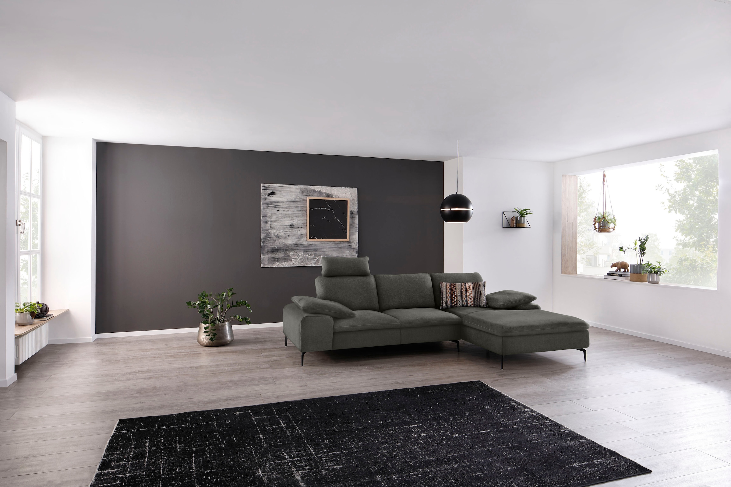 W.SCHILLIG Ecksofa »valentinoo, Designsofa, bequem, elegant und zeitlos, L-Form«, (Set), inklusive Hocker, mit Sitztiefenverstellung, Breite 299 cm