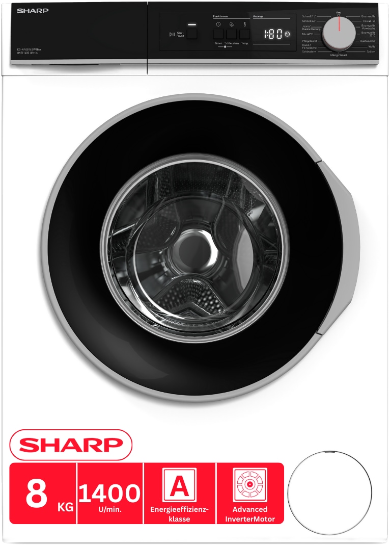 Sharp Waschmaschine »ES-NFA814BW1NA-DE« 8 kg 1400 U/min