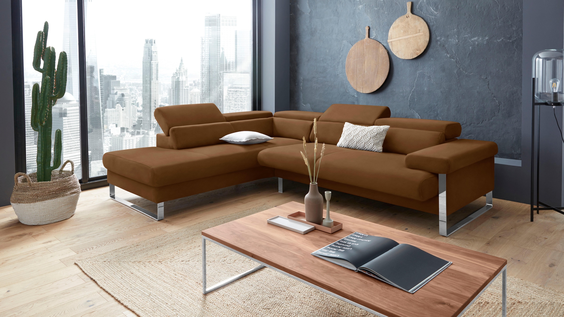 W.SCHILLIG Ecksofa »finn, toller Sitzkomfort, L-Form, hochwertige Verarbeitungsdetails«, German Design Award 2016, Fußgestell Chrom glänzend, Breite 281 cm