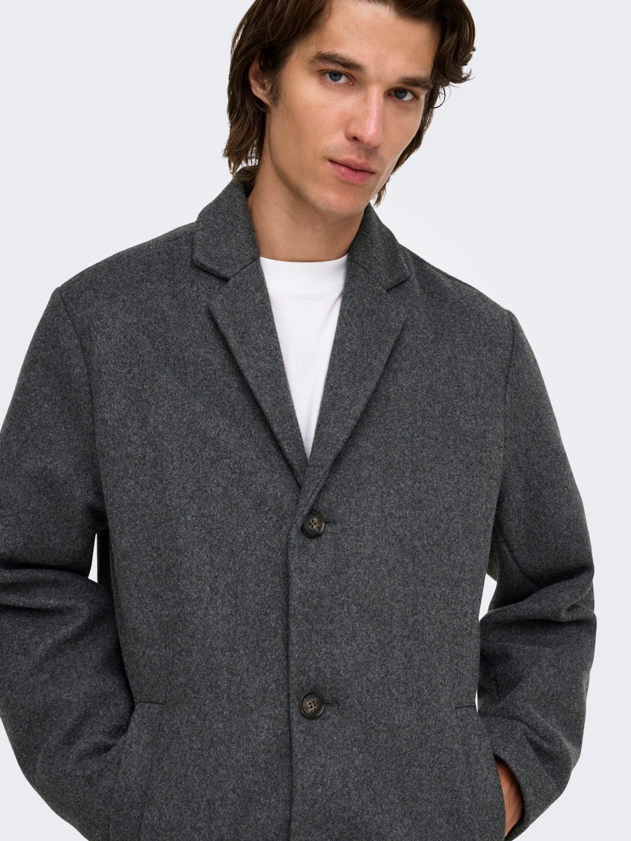 ONLY & SONS Kurzmantel »ONSMAYLON NEW WOOL COAT OTW OTL« Polyester, Knopfleiste