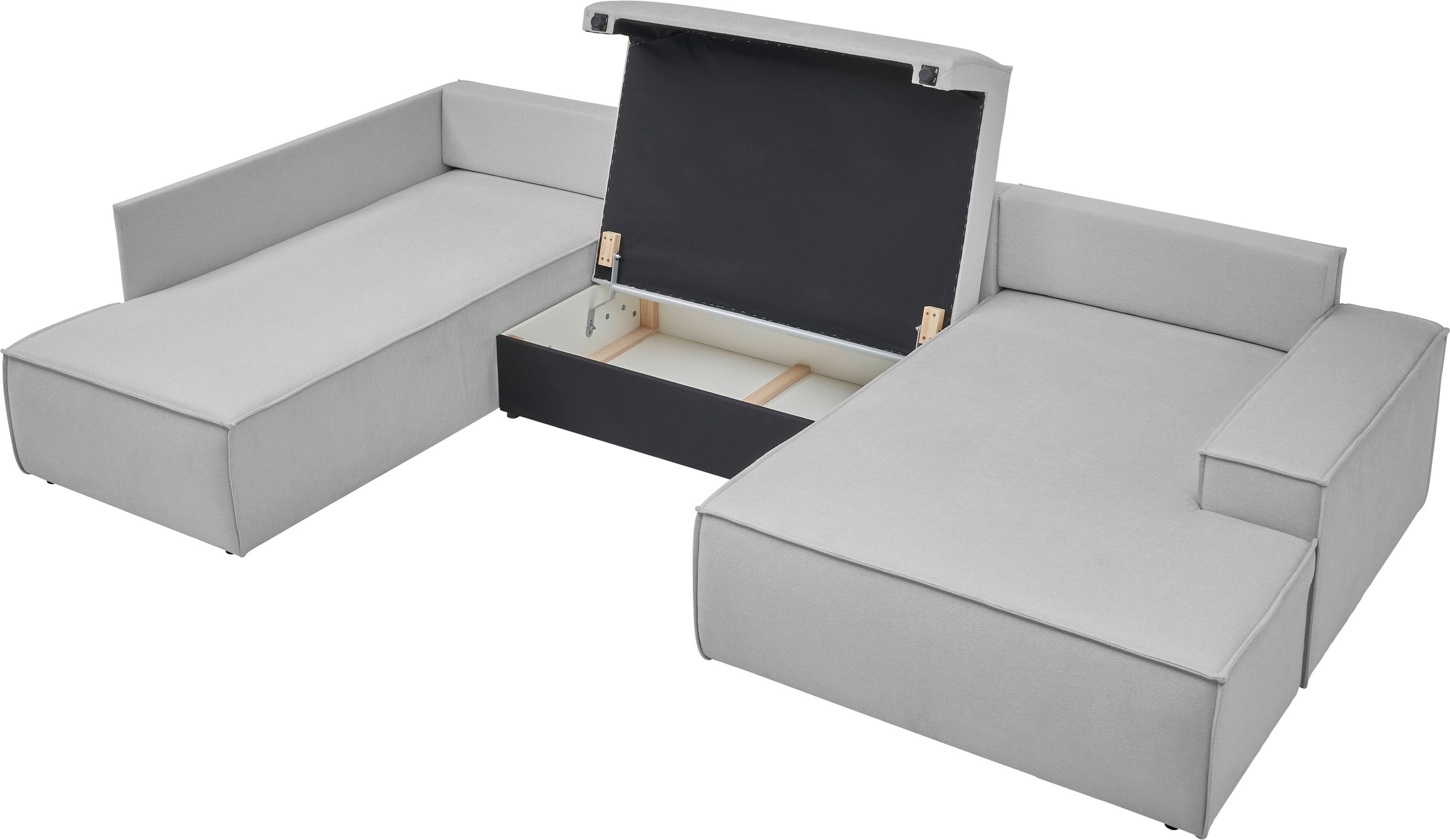 andas Wohnlandschaft »FINNLEY U-Form XXL 329 cm, Schlafsofa, Schlaffunktion m. Bettkasten«, (194/139 cm), Bouclé, Struktur und Cord