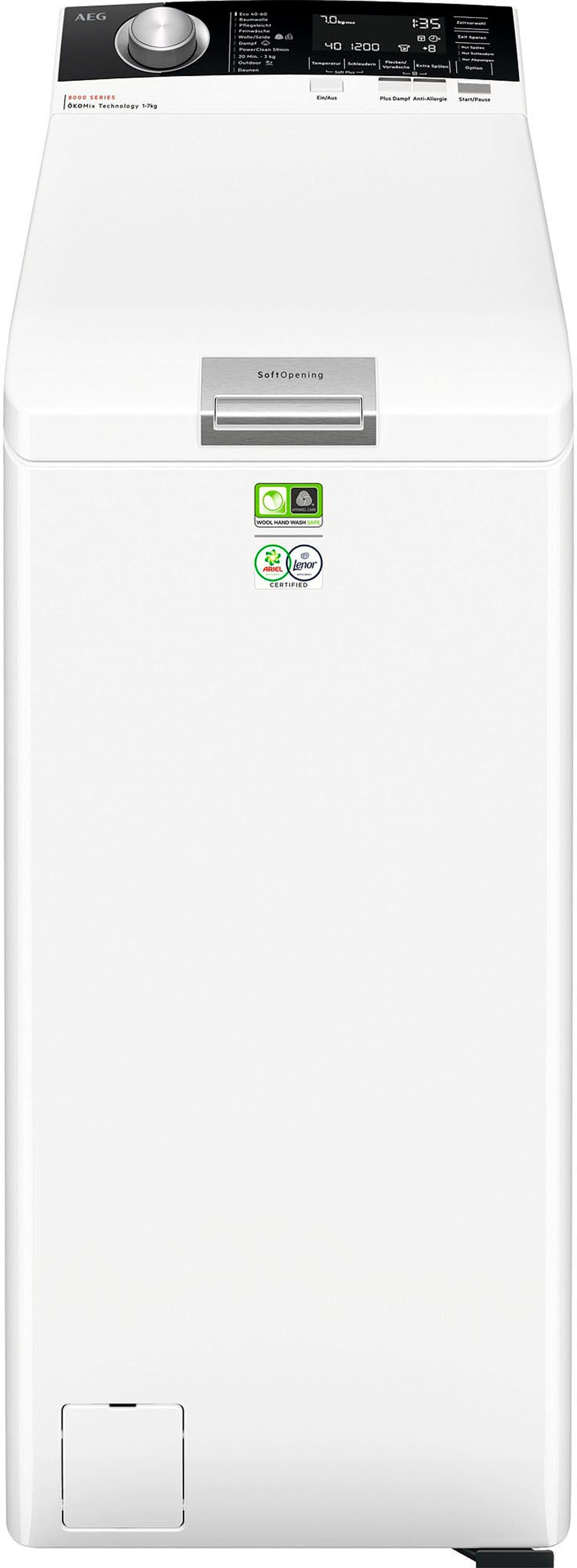 AEG Waschmaschine Toplader 8000 »LTR8A80370« 6 kg 1300 U/min PowerClean: Vollständige Fleckenentfernung in 59 Min. bei nur 30 °C weiß PowerClean...