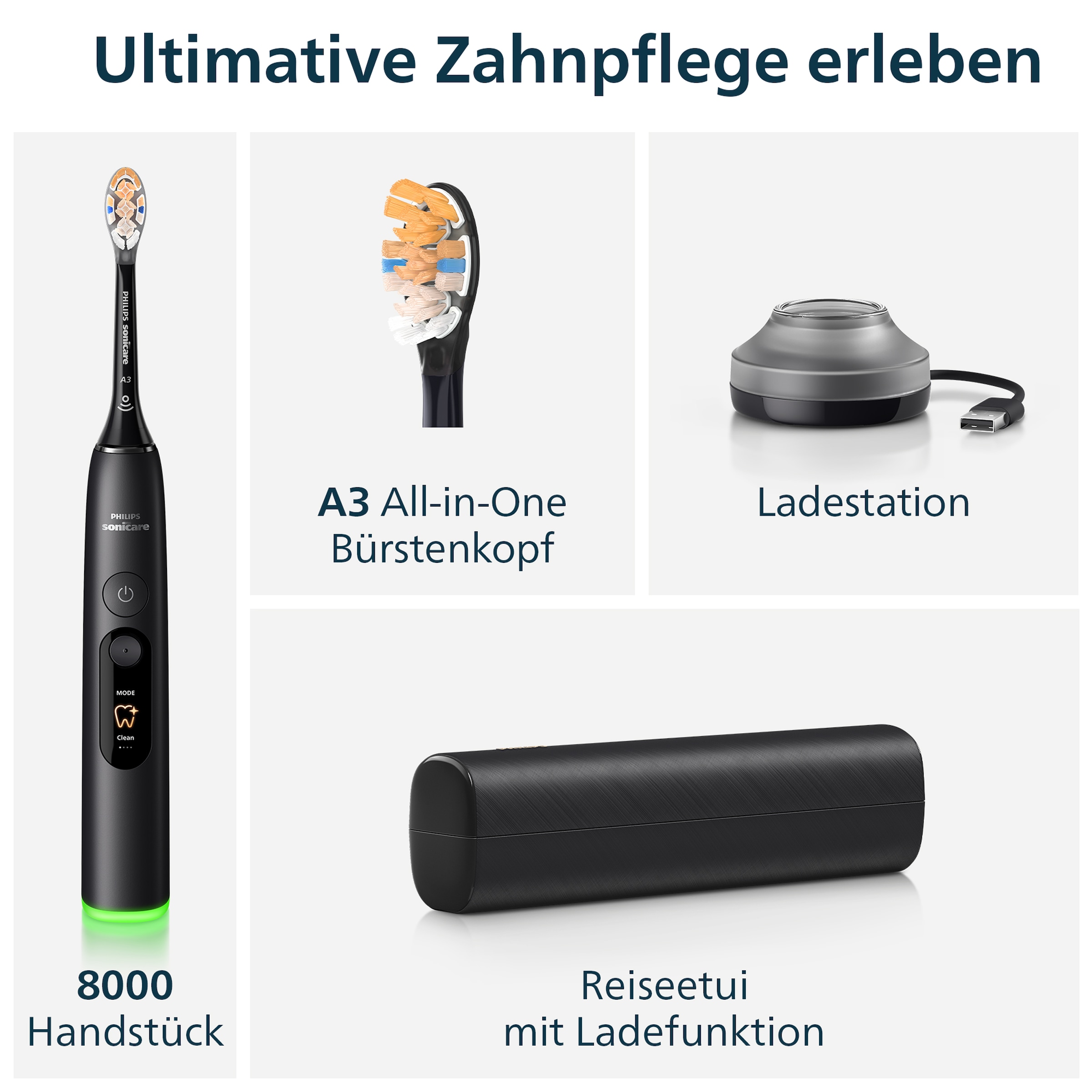 Philips Sonicare Elektrische Zahnbürste »DiamondClean 8000 HX8311/12« 1 Stk. Aufsteckbürsten mit intelligenter Andruckkontrolle und 3 Intensitätsstufen