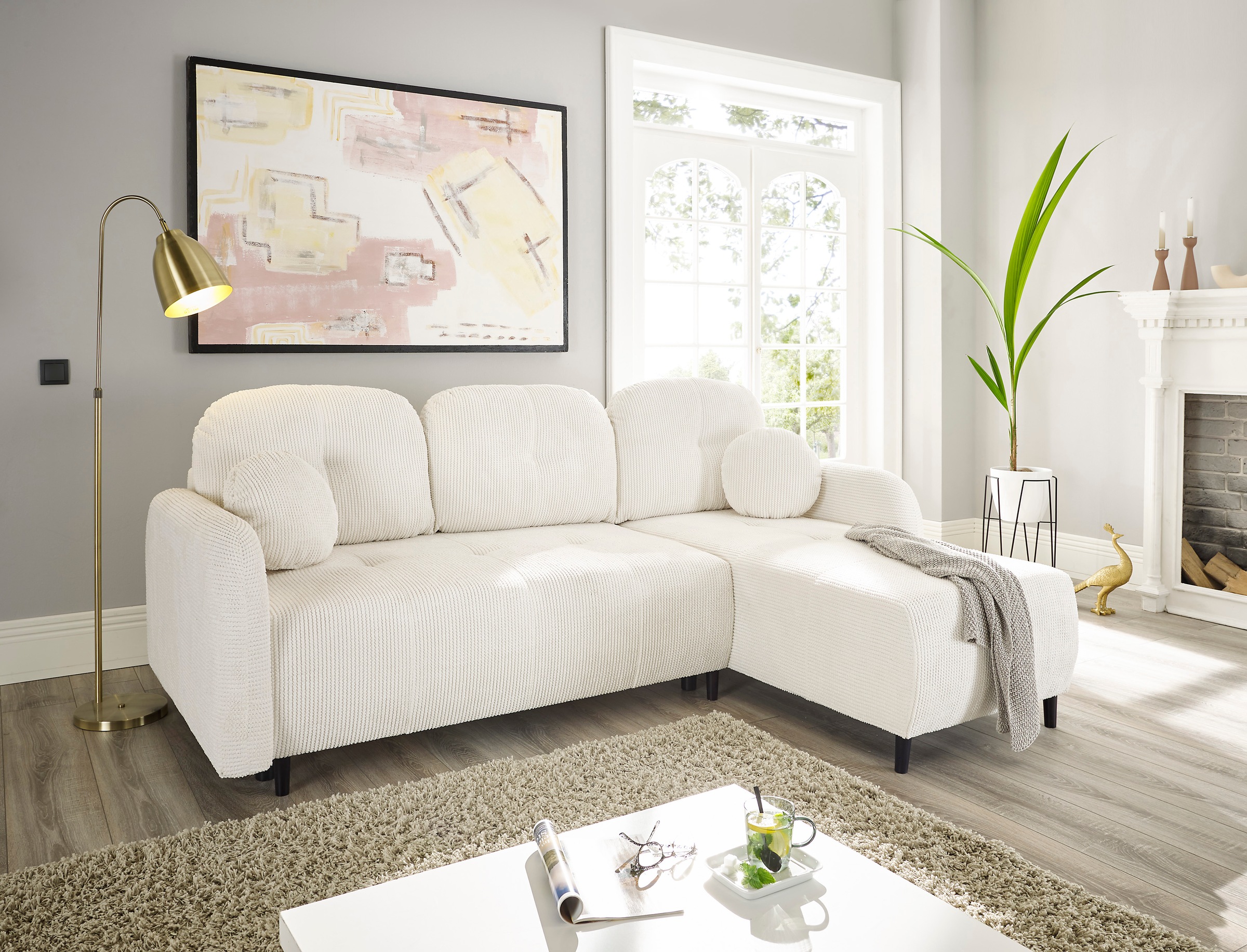 Leonique Ecksofa »BLAISE«, mit Bett-Funktion (Liegefläche 140/200 cm), Zier- und Rückenkissen
