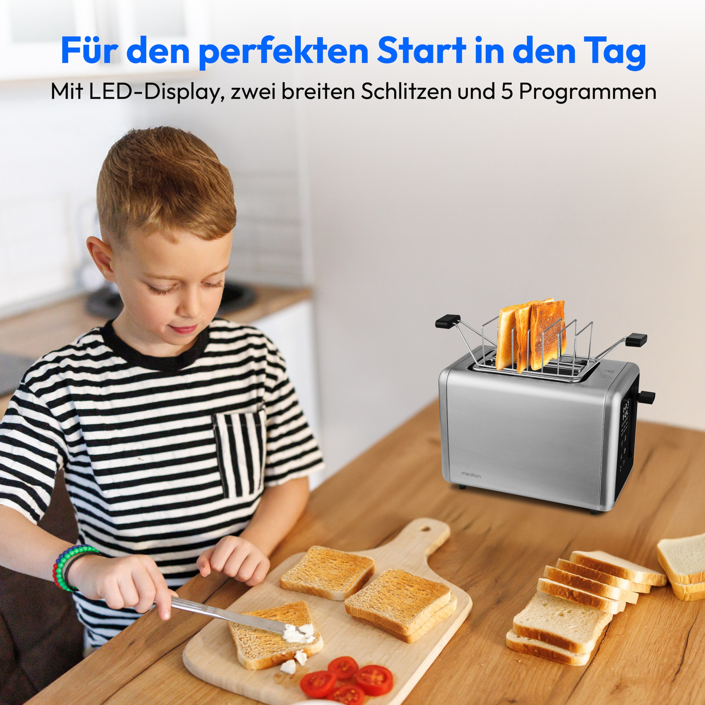Medion® Toaster »MD12102, 2 Toastschlitze« 2 Schlitze für 2 Scheiben 850 W abnehmbarer Brötchenaufsatz