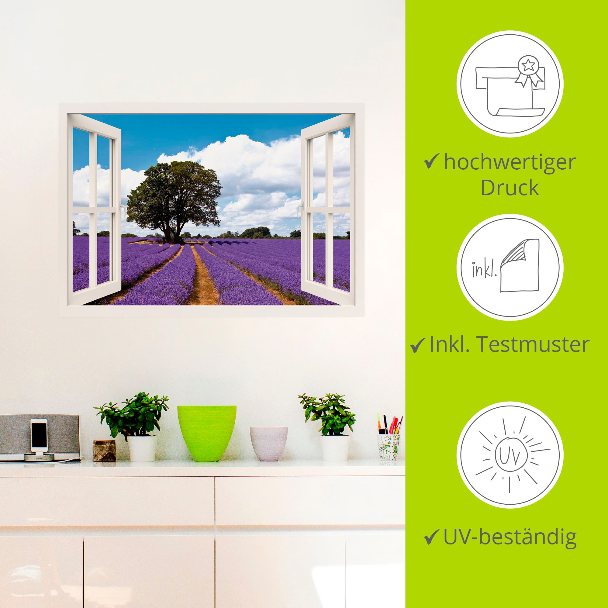 Artland Wandfolie »Fensterblick Lavendelfeld im Sommer«, Fensterblick, (1 St.), selbstklebend