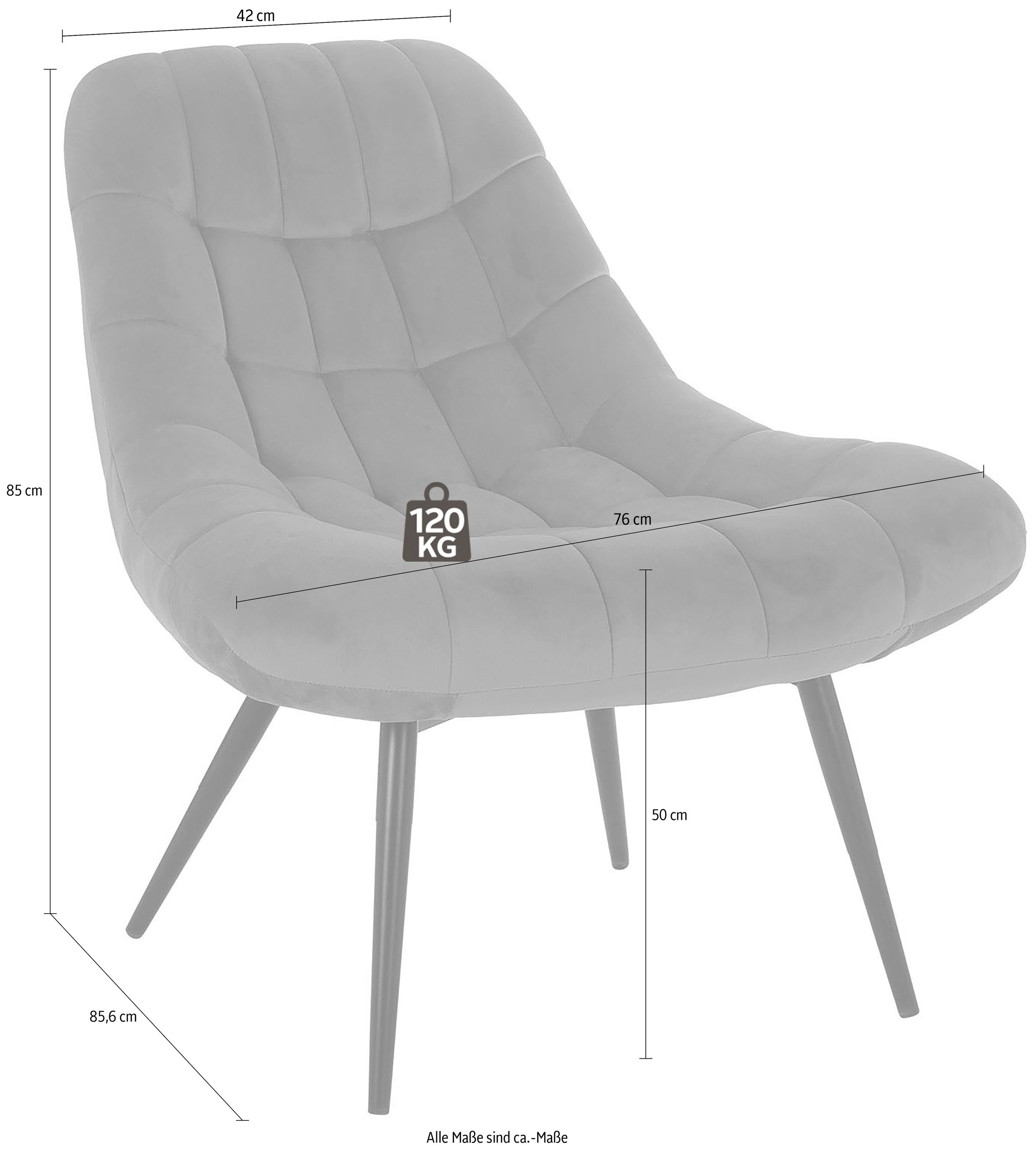 SalesFever Relaxsessel »Toulon - Komfortabler Loungesessel«, mit XXL-Steppung, mit schwarzen oder naturfarbenen Beinen