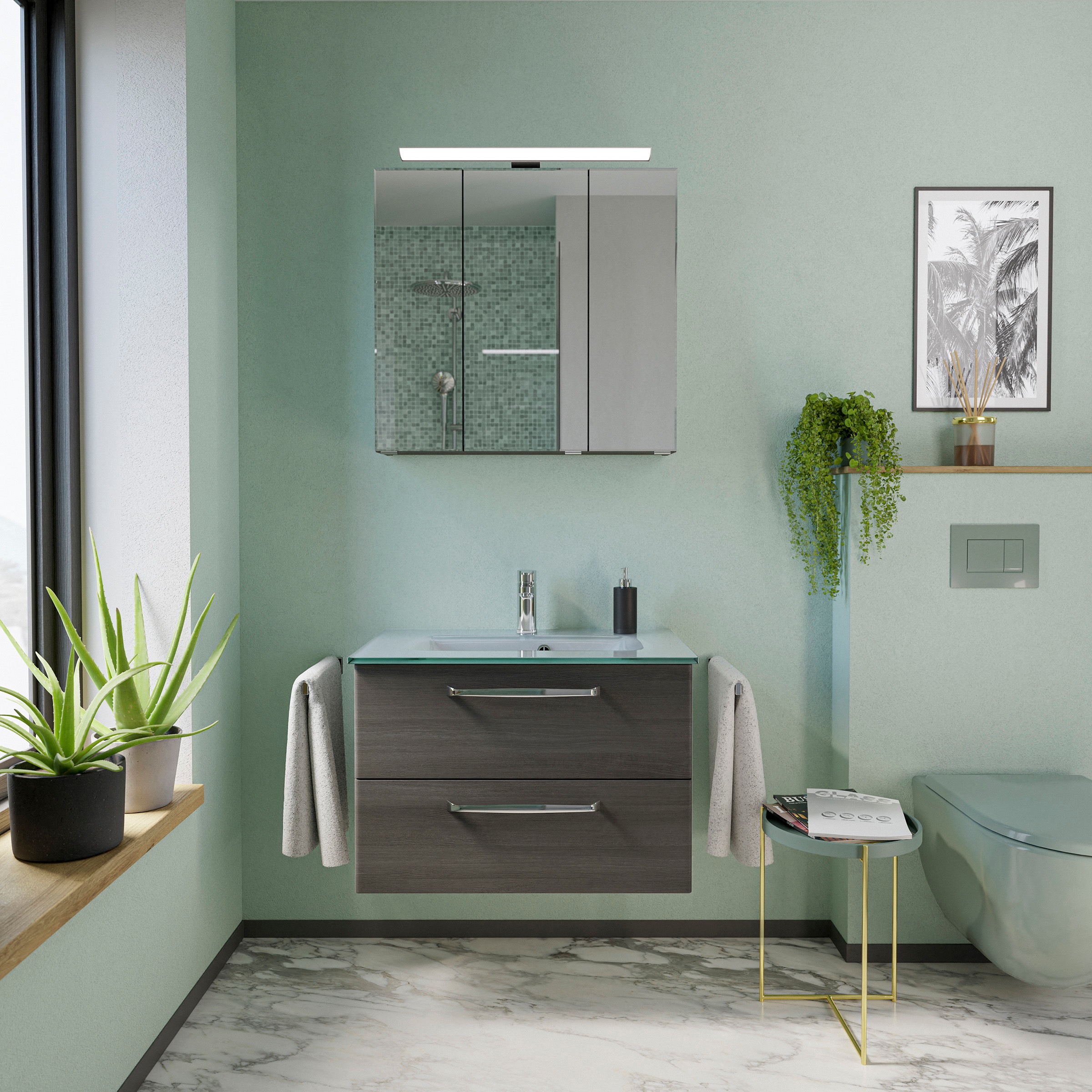 Saphir Badmöbel-Set »Trentino 2-teilig Glas-Waschtisch, Spiegelschrank mit günstig online kaufen