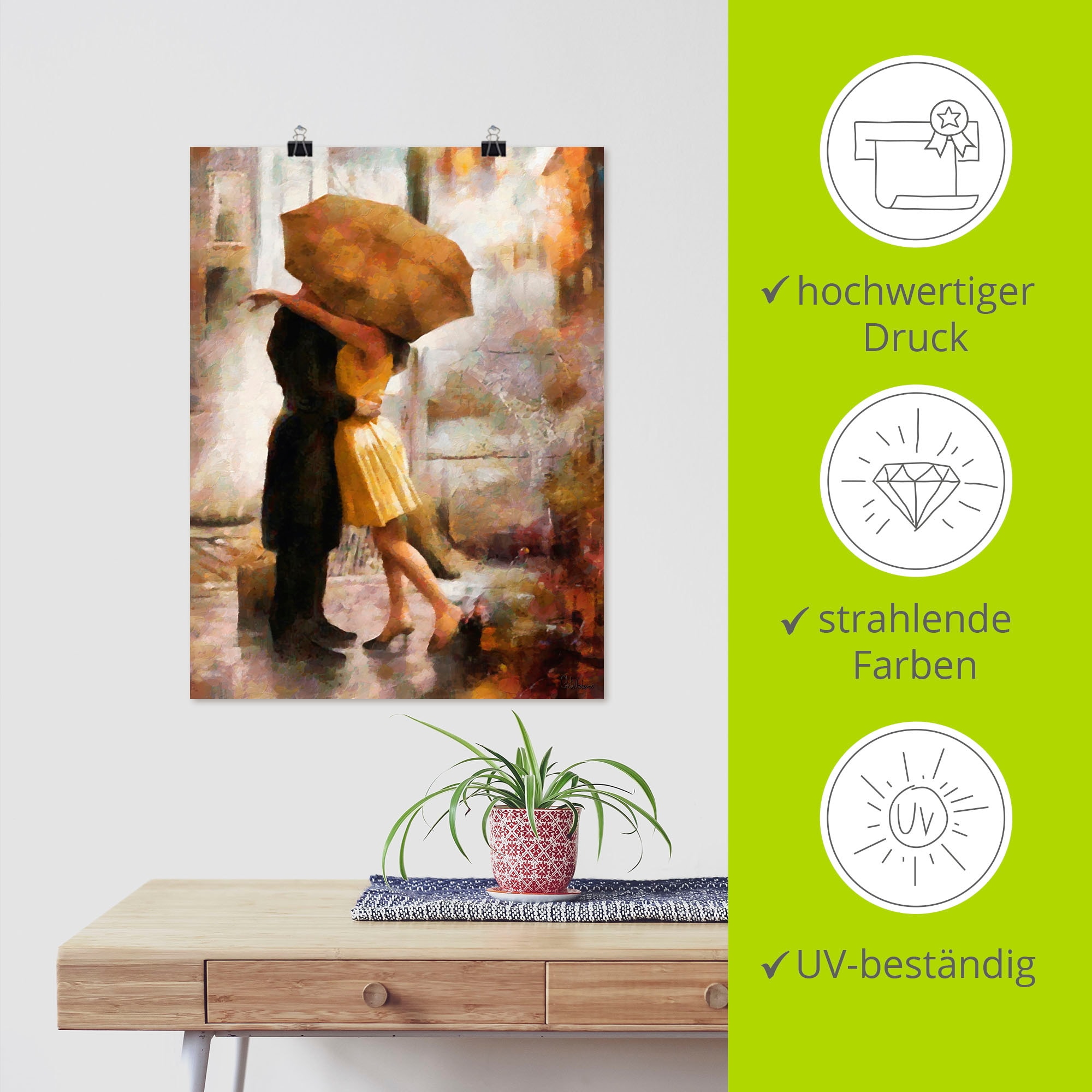 Artland Wandbild »Kuss unter Regenschirm«, Bilder von Liebespaaren, (1 St.), als Leinwandbild, Poster in verschied. Größen
