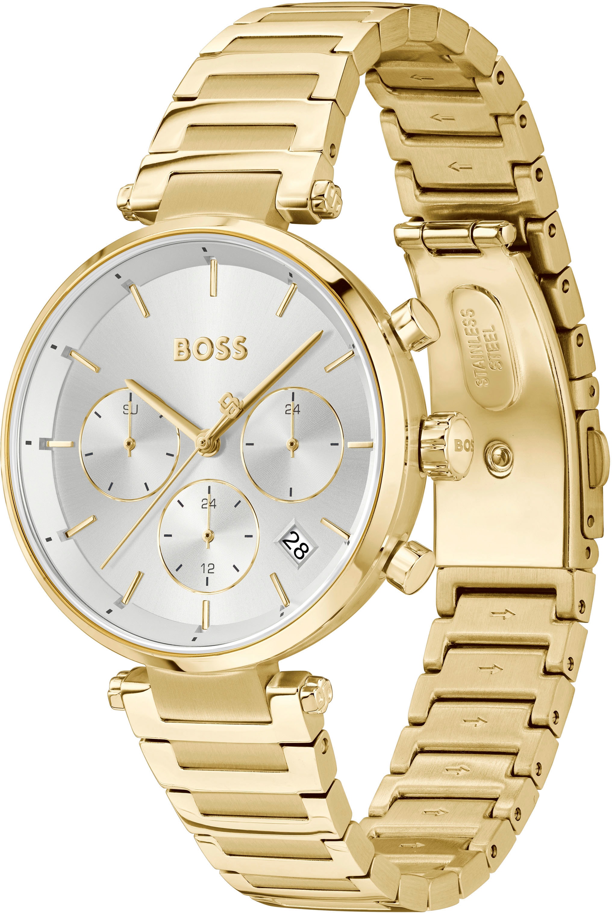 BOSS Multifunktionsuhr »MAJESTY SPORT«, Quarzuhr, Armbanduhr, Damenuhr, Edelstahlarmband, analog