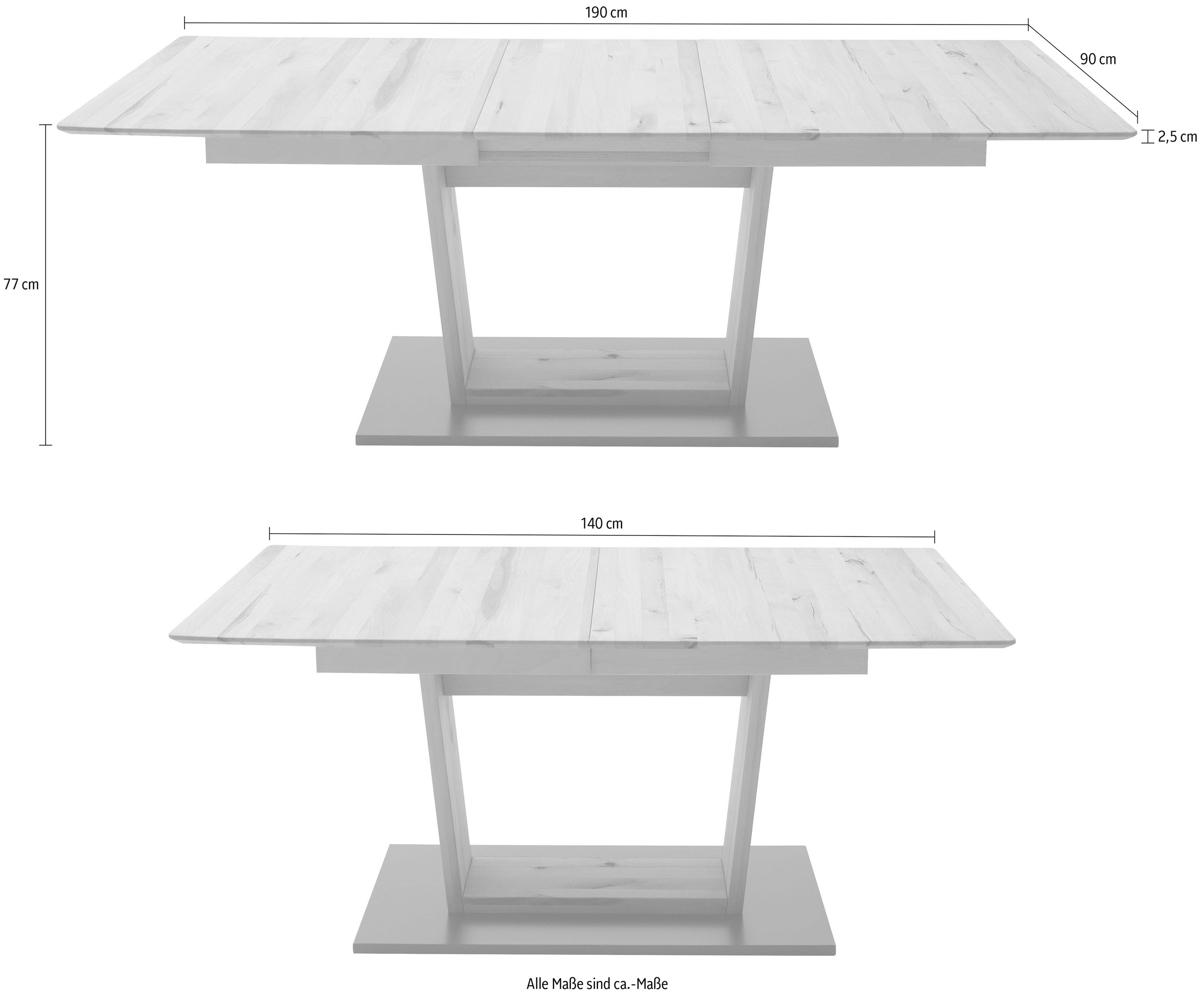 MCA furniture Esstisch »Cuba«, Esstisch Massivholz ausziehbar, Tischplatte mit Synchronauszug
