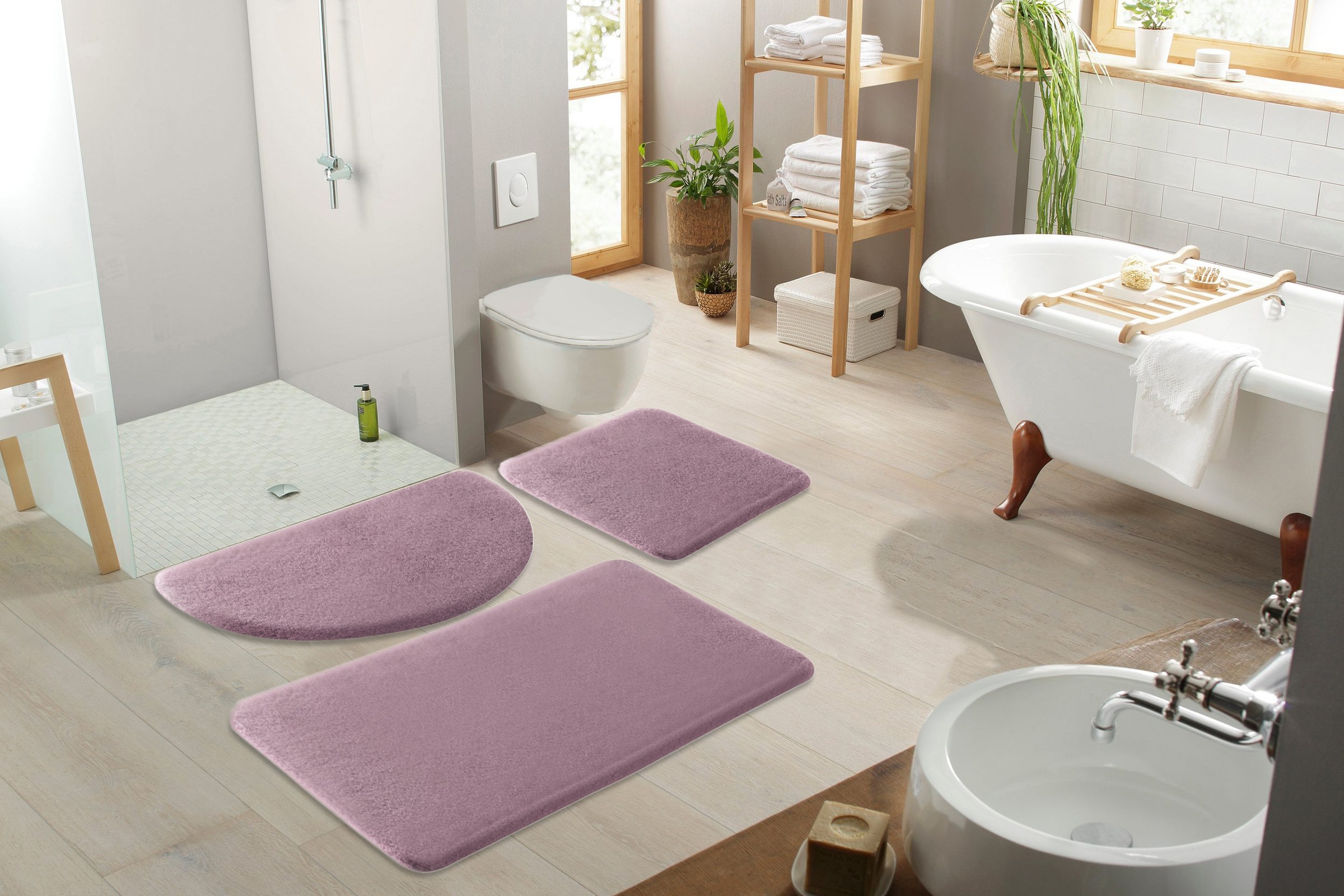 my home Badematte »Valeria, Kaninchenfell-Haptik«, rutschhemmend beschichtet, fußbodenheizungsgeeignet-strapazierfähig, Kunstfell, weicher Badteppich