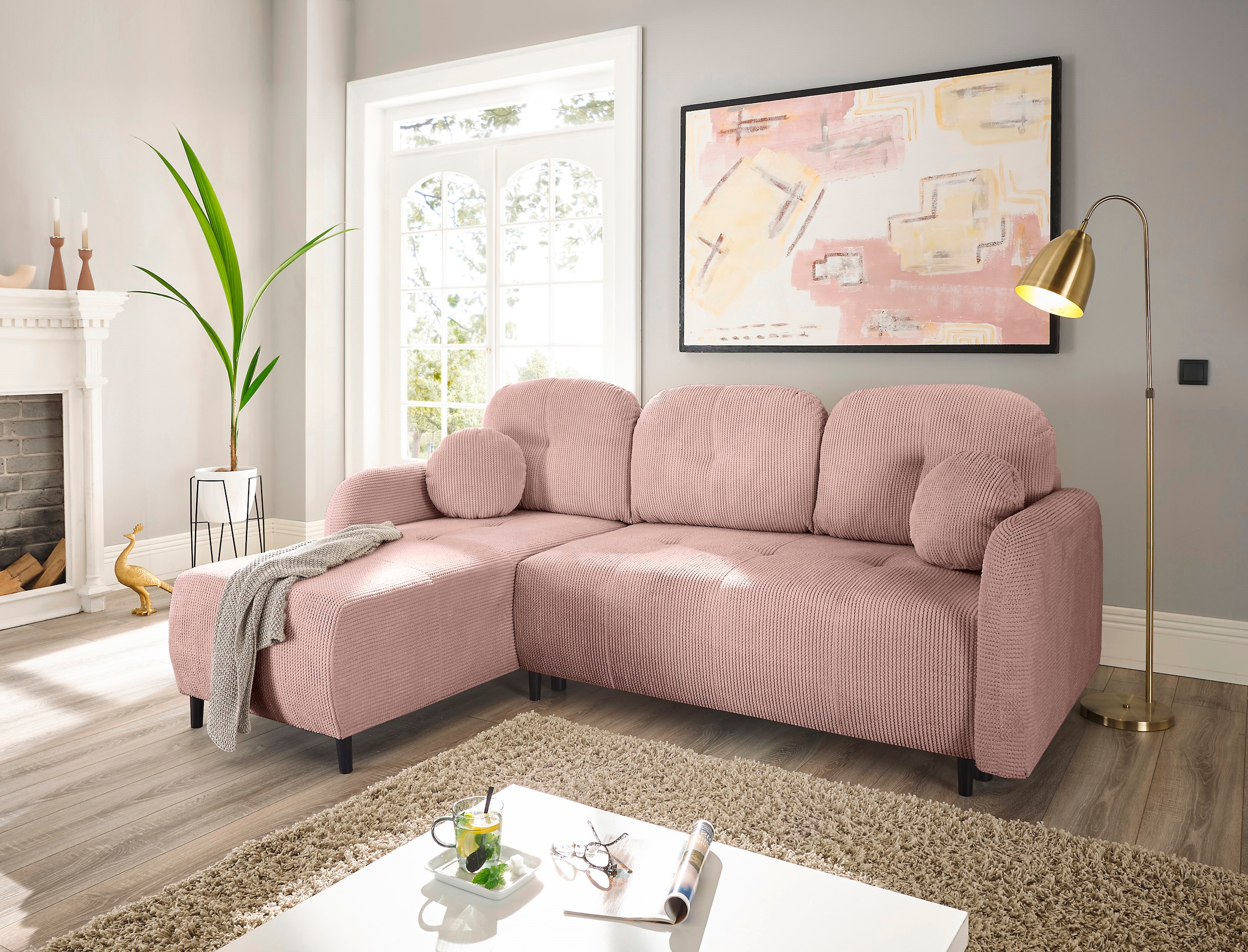 Leonique Ecksofa »BLAISE«, mit Bett-Funktion (Liegefläche 140/200 cm), Zier- und Rückenkissen