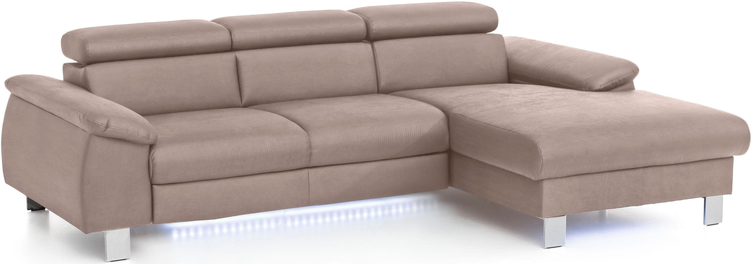 COTTA Ecksofa Komaris, Ecksofa, wahlweise mit RGB-LED-Beleuchtung und Bettfunktion/Bettkasten
