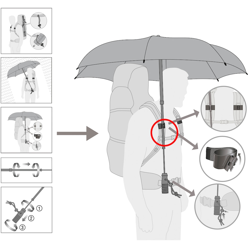 EuroSCHIRM® Taschenregenschirm »teleScope handsfree, silber«