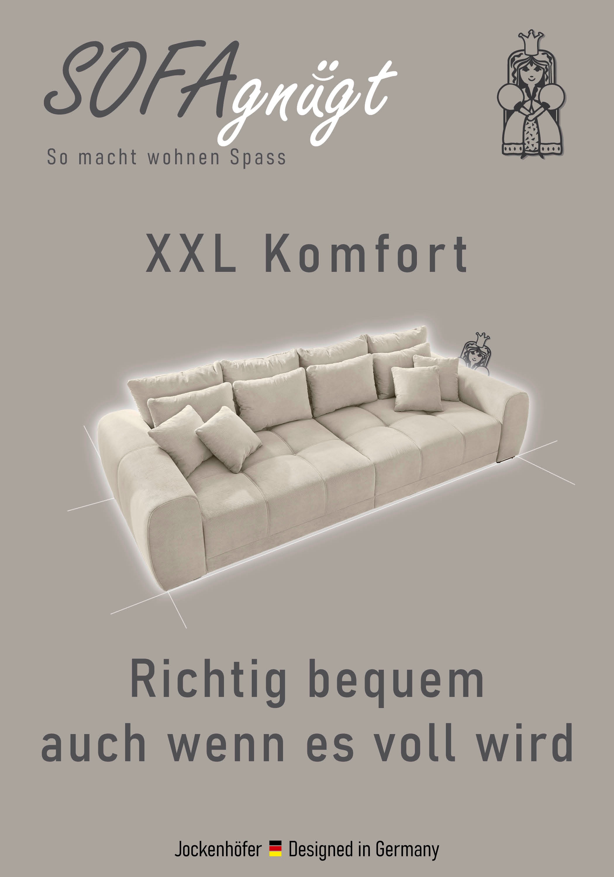 Jockenhöfer Gruppe Big-Sofa »Moldau, B. 306 cm, mit Federkernpolsterung, Liegefläche 120x240 cm« Mega-Sofa im XXL-Format, mit 8 Rückenkissen und 4 Zierkissen
