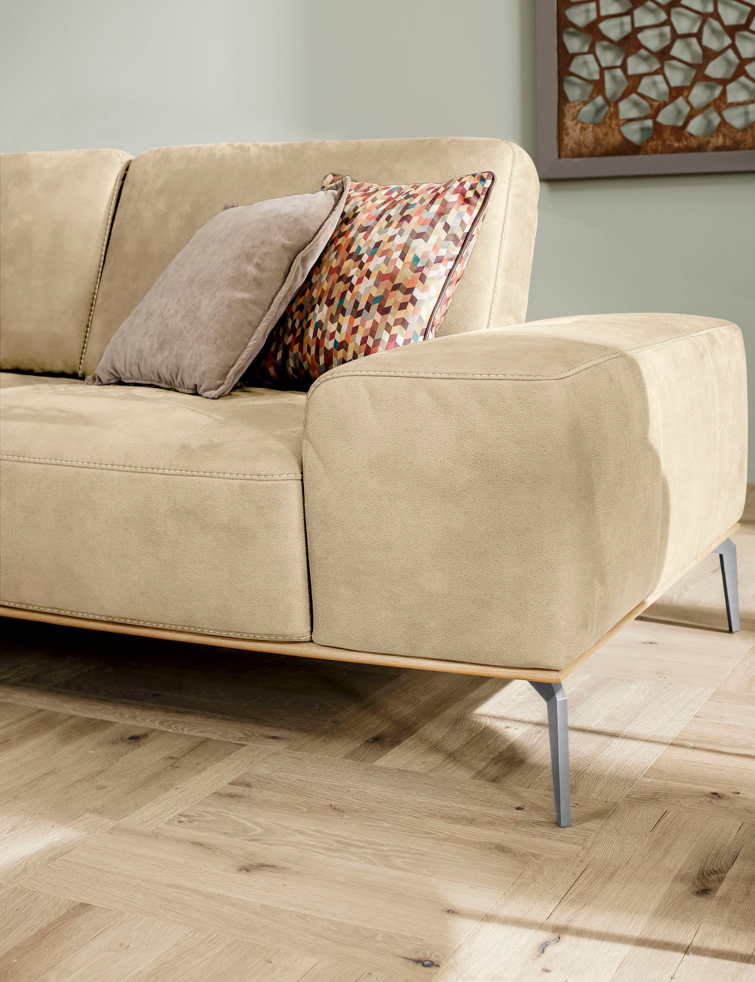 W.SCHILLIG Ecksofa »run, Designsofa mit tollem Sitzkomfort, bequem, L-Form«, mit elegantem Holzsockel, Füße in Chrom glänzend, Breite 319 cm